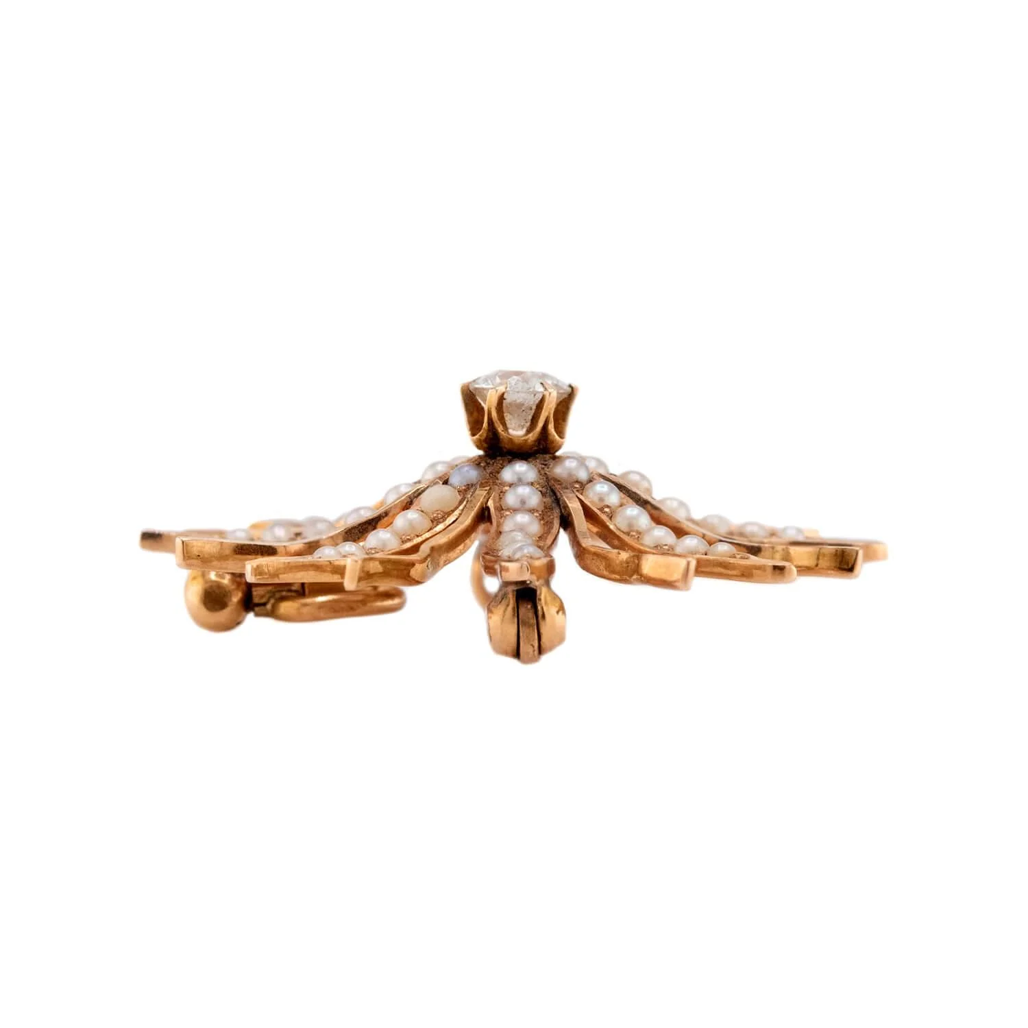 Victorian 14k Diamond & Pearl Sunburst Pin/Pendant - Image 2