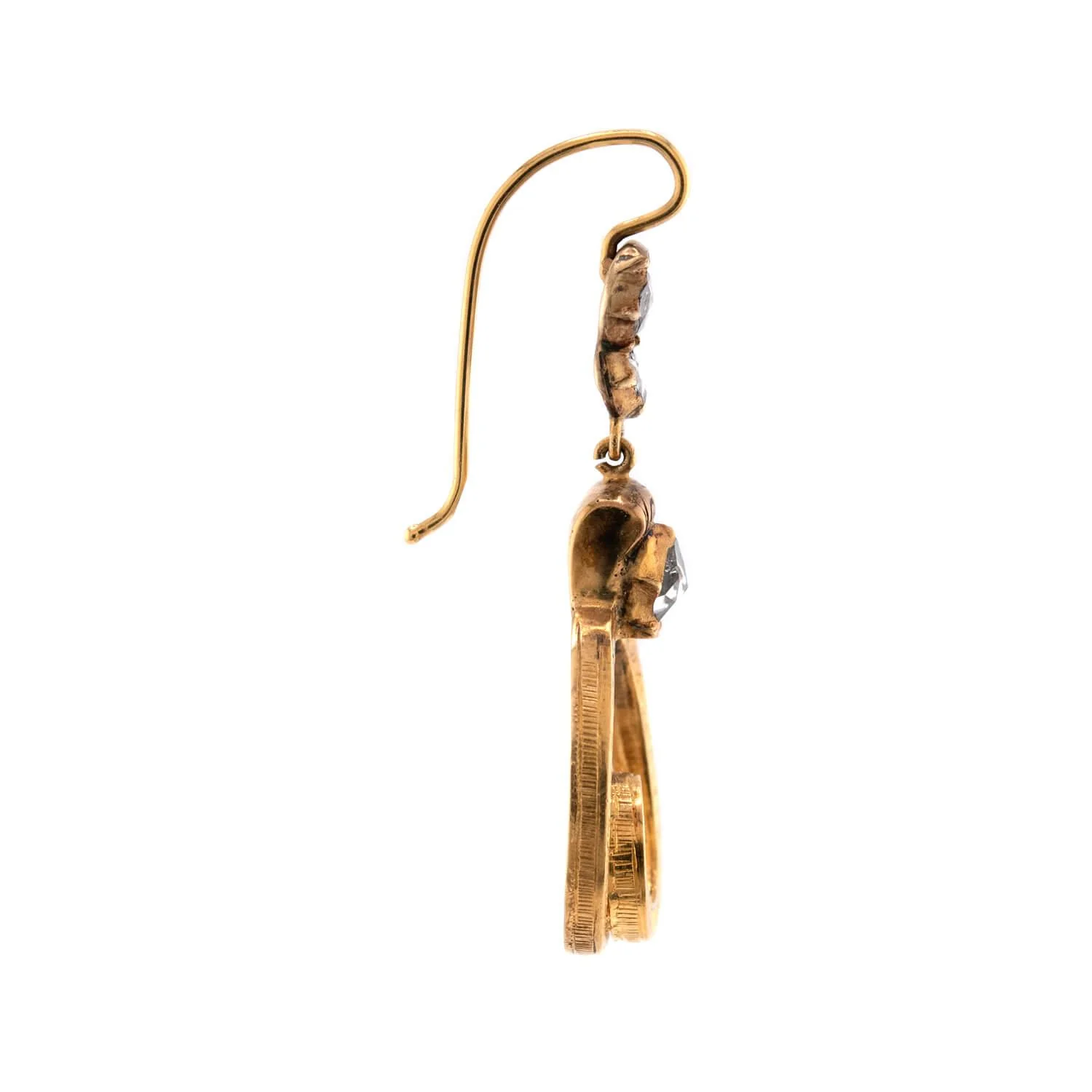 Victorian 14k Diamond Swirl-Motif Dangle Earrings - Image 2