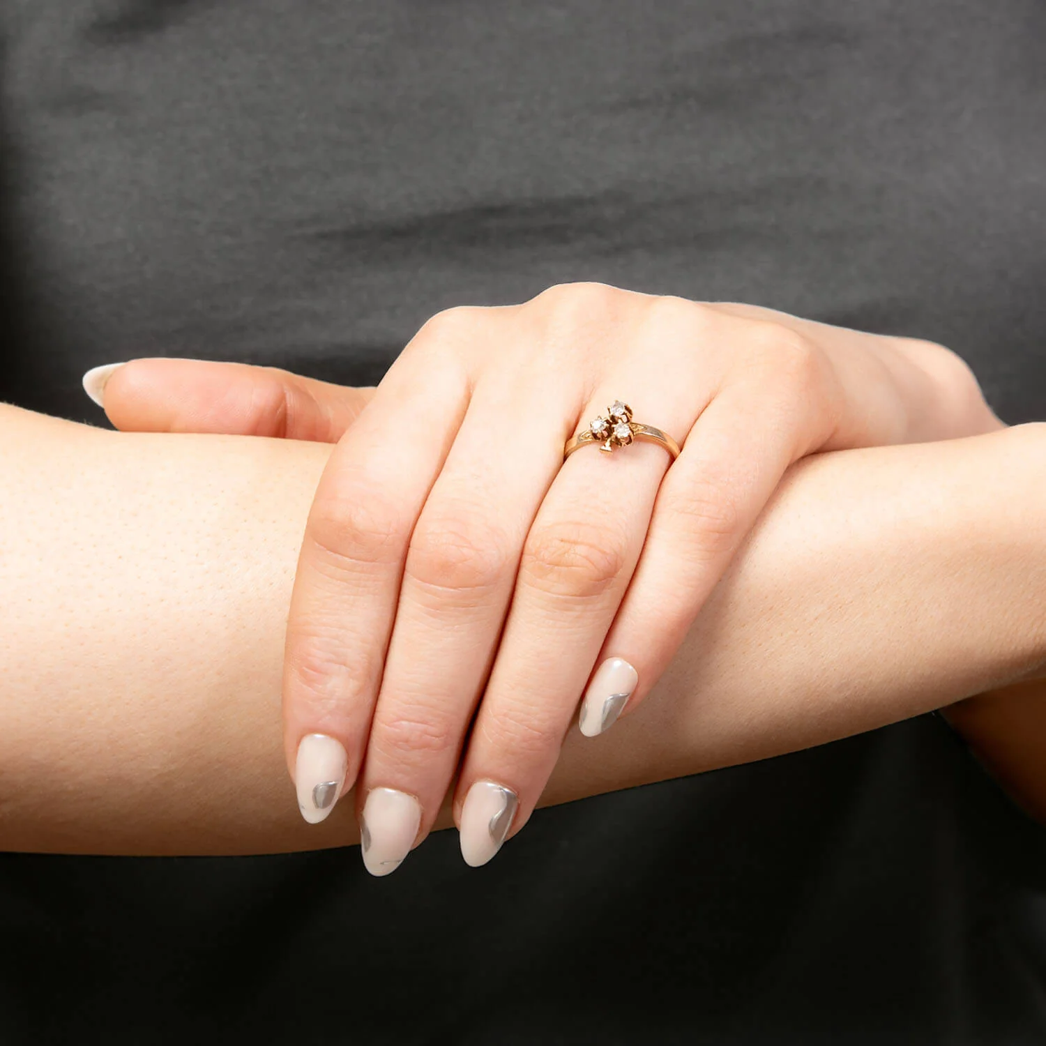 Victorian 14k Diamond Trefoil Ring - Image 6