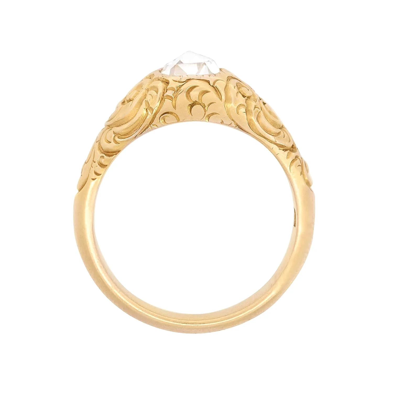 Victorian 14k Dutch Rose Cut Diamond Flush Mount Engagement Ring 0.65ct - Image 4
