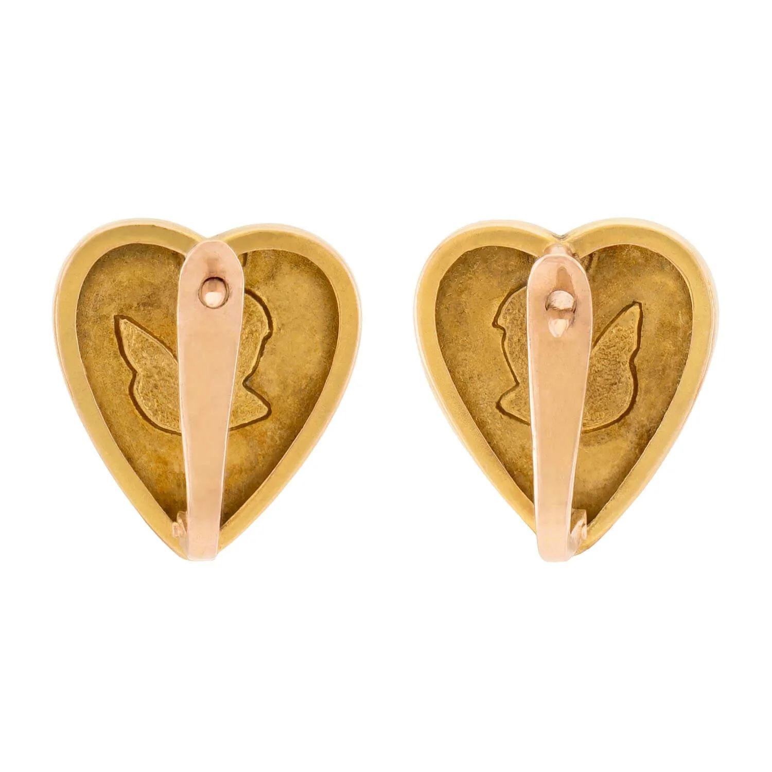 Victorian 14k Enamel Heart Motif Cherub Earrings - Image 3