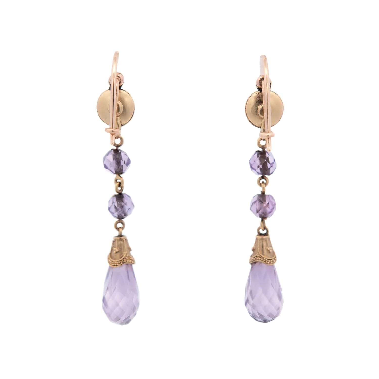 Victorian 14k Etruscan Faceted Amethyst Drop Earrings - Image 3