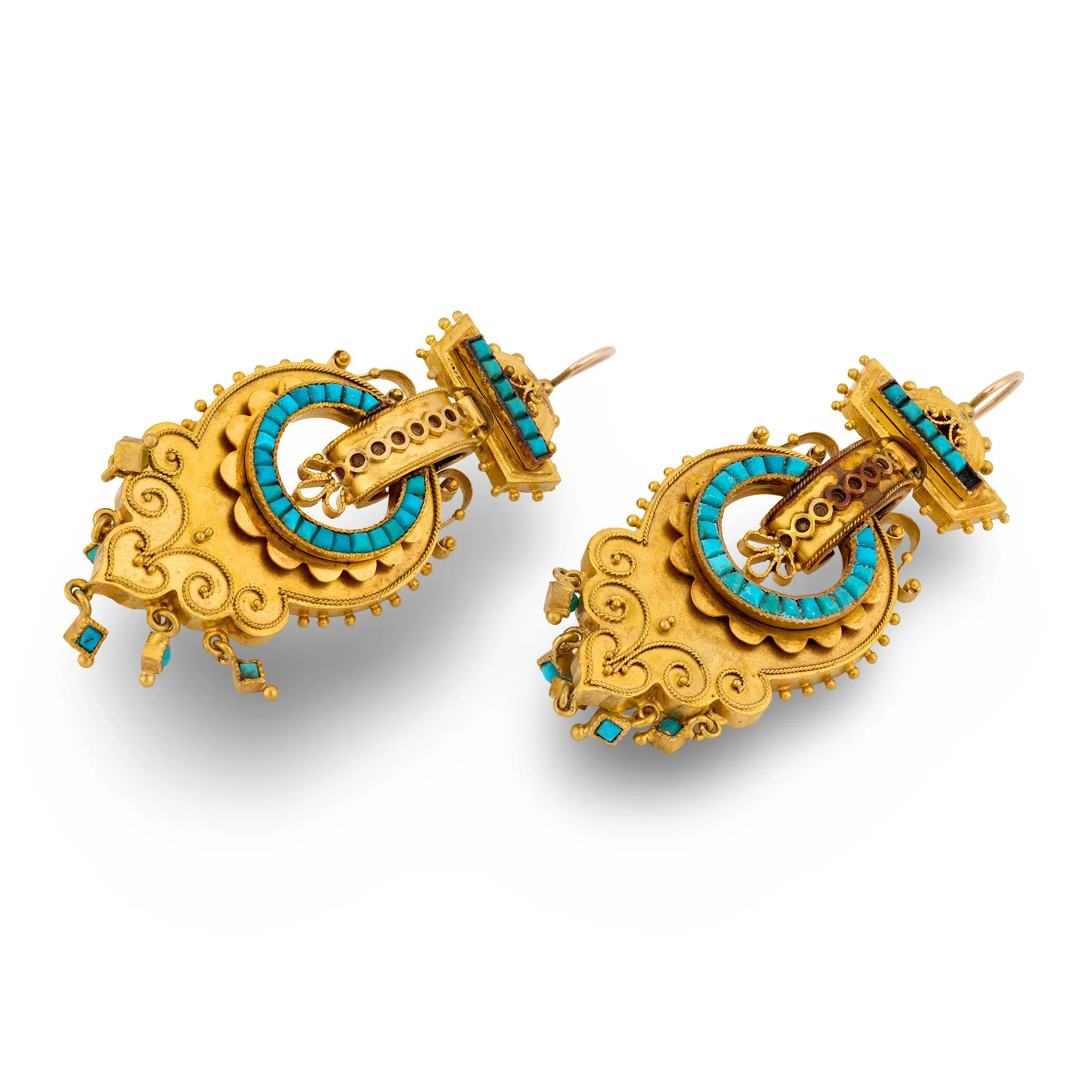Victorian 14k Etruscan Turquoise Earrings - Image 2