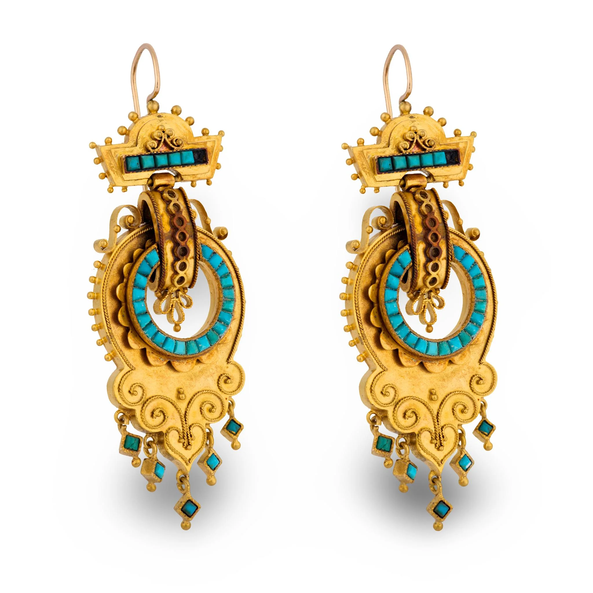 Victorian 14k Etruscan Turquoise Earrings - Image 3