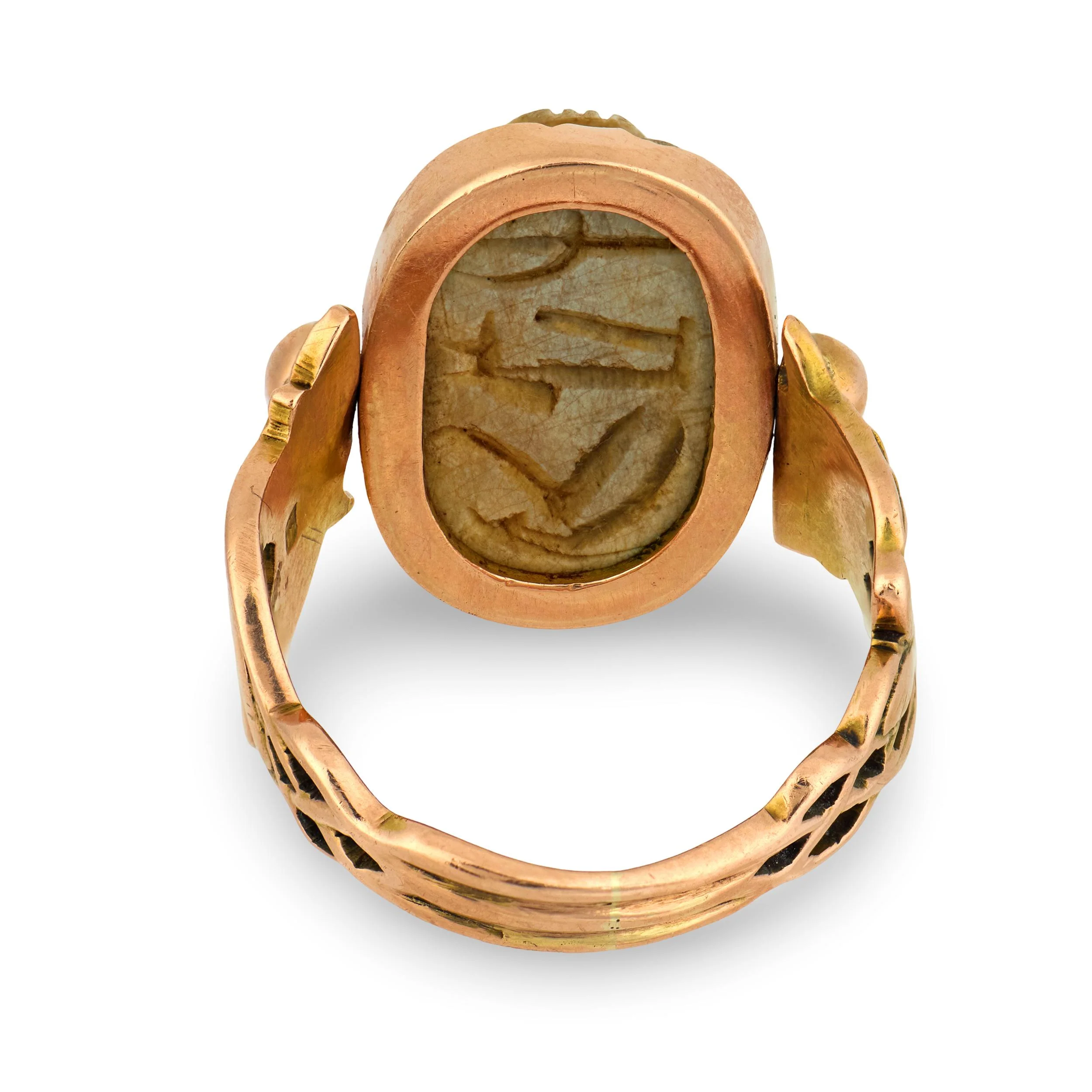 Victorian 14k Faience Scarab Flip Ring - Image 5
