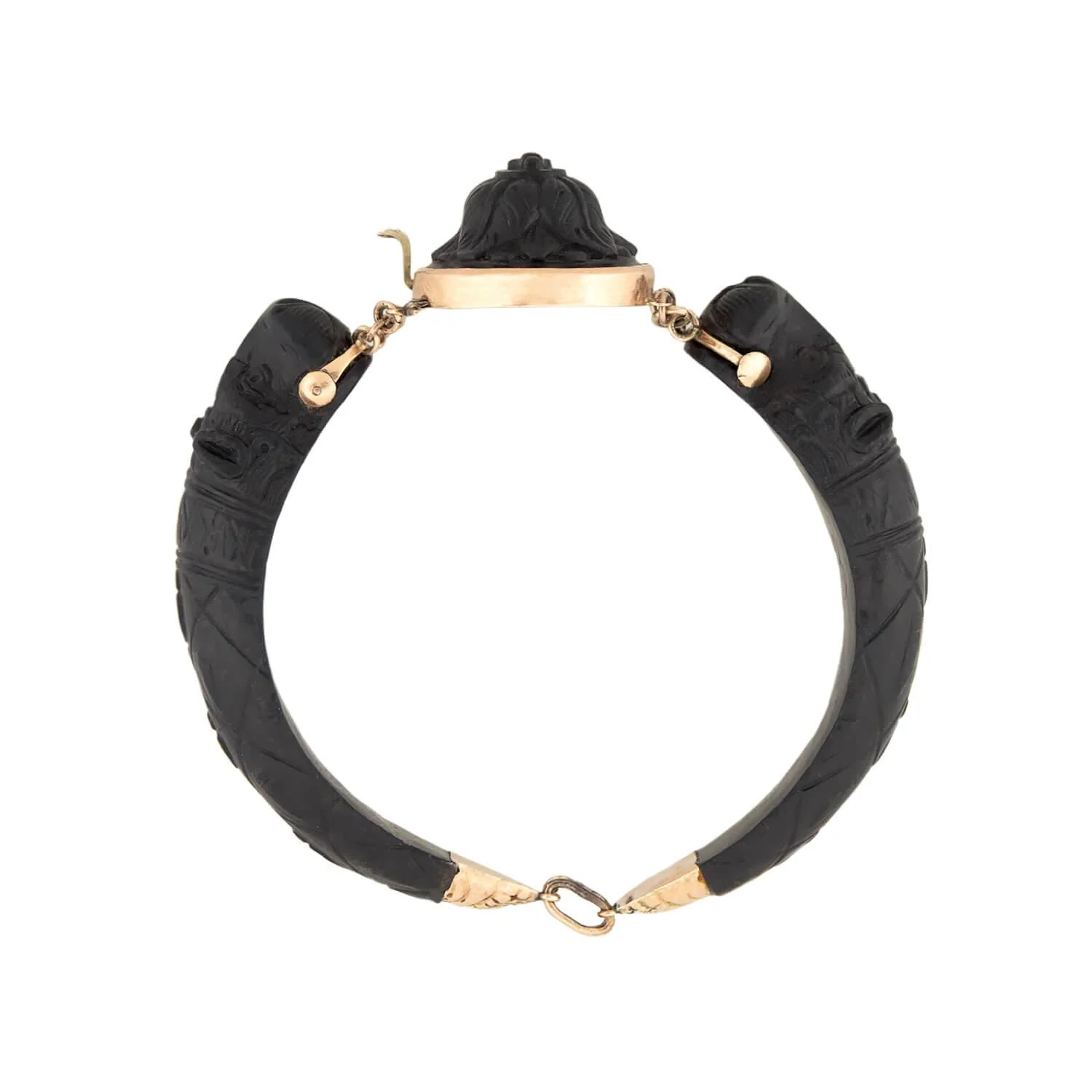 Victorian 14k Gutta Percha Carved Lion Bracelet - Image 2