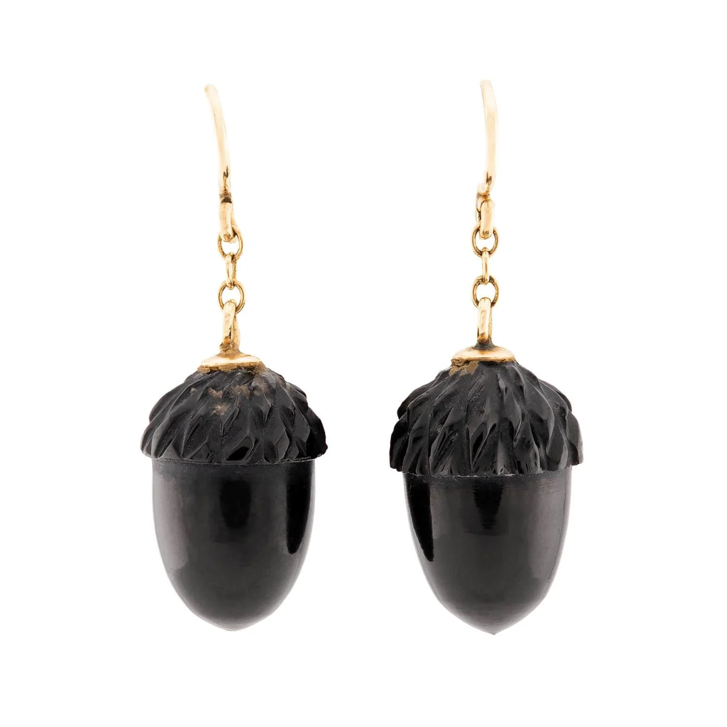 Victorian 14k Jet Acorn Earrings