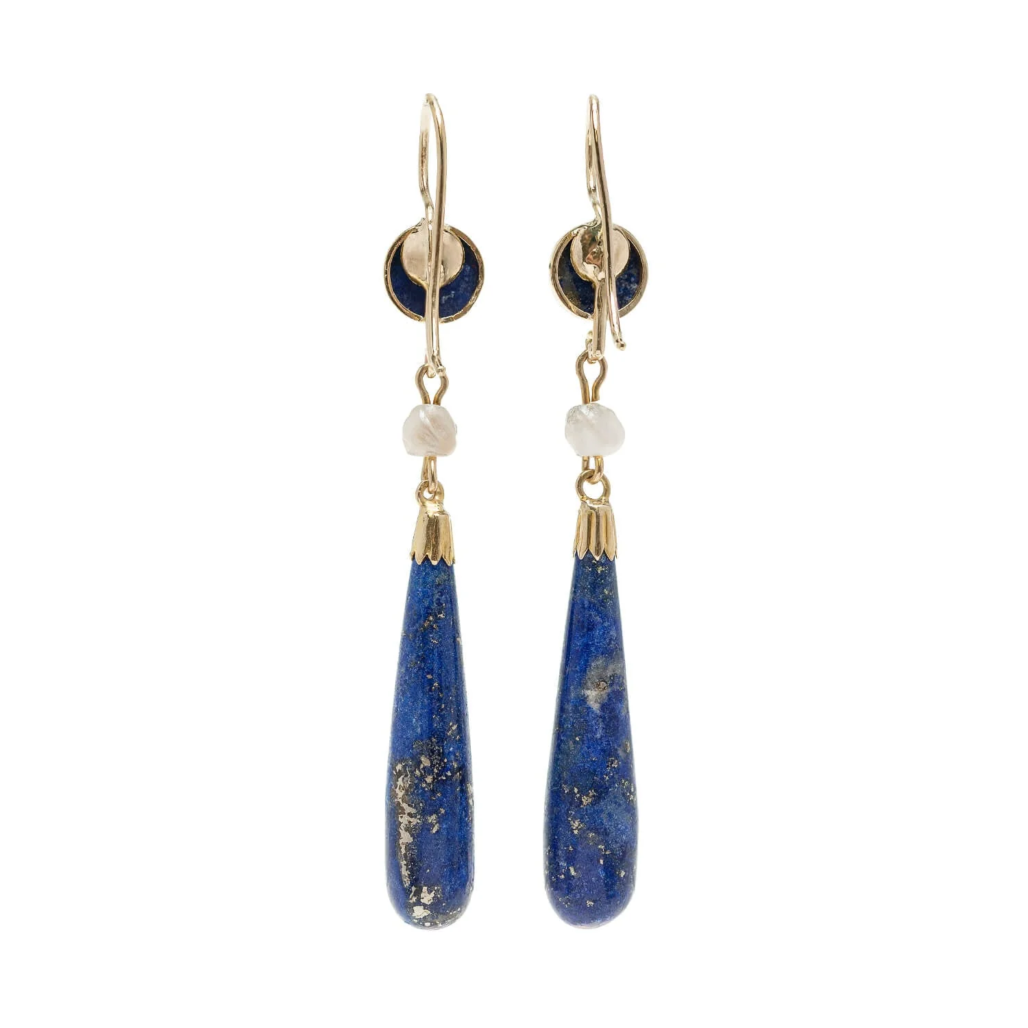 Victorian 14k Lapis + Pearl Earrings - Image 3