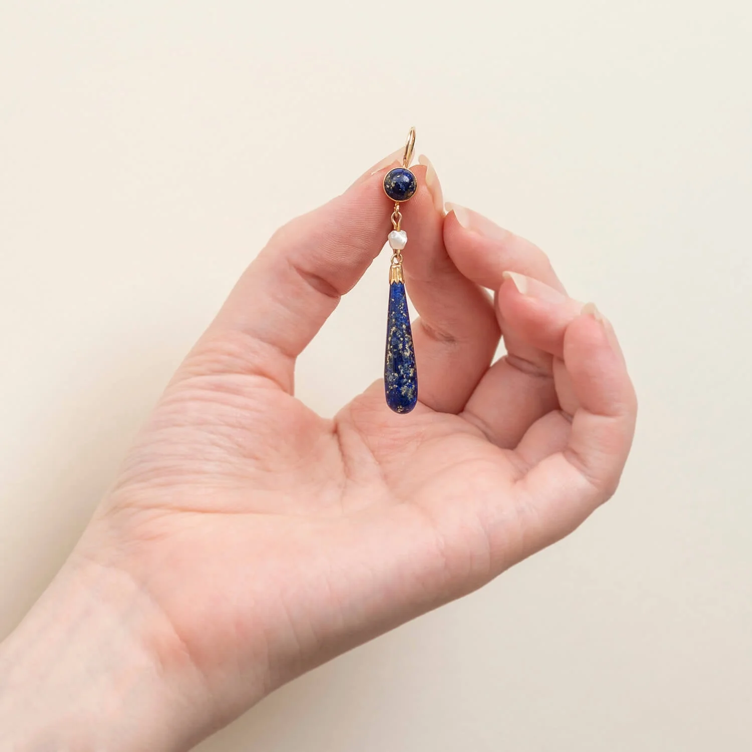 Victorian 14k Lapis + Pearl Earrings - Image 4