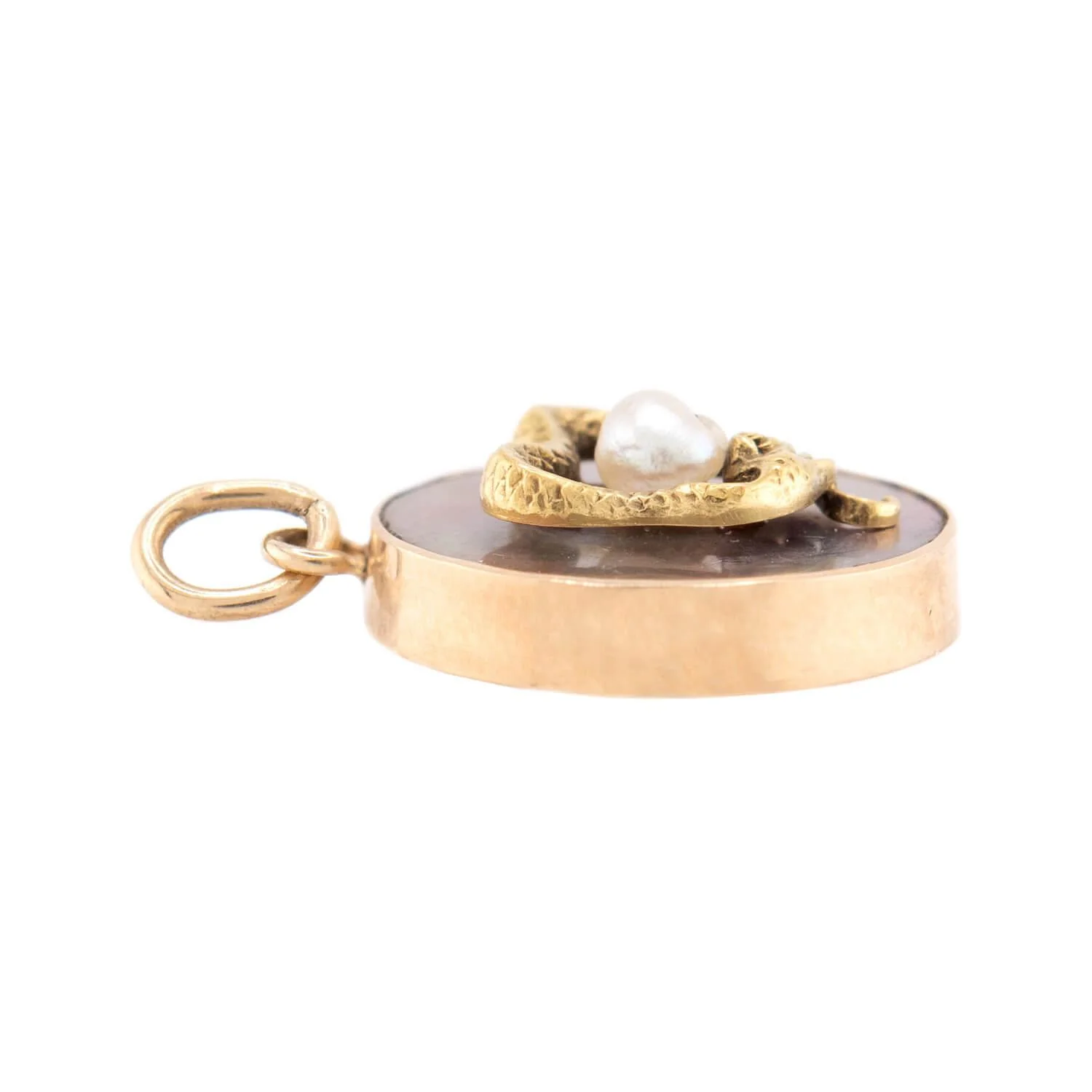 Victorian 14k Mother of Pearl & Pearl Snake Pendant/Charm - Image 2