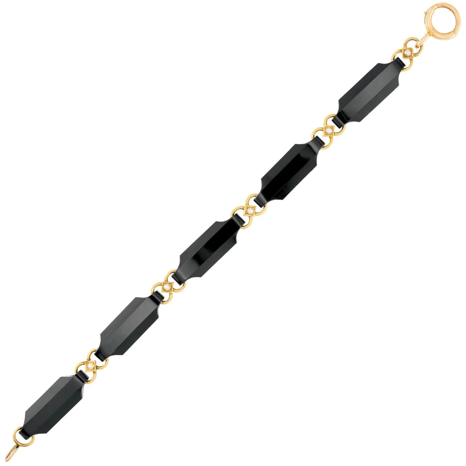 Victorian 14k Onyx and Pearl Link Bracelet - Image 2