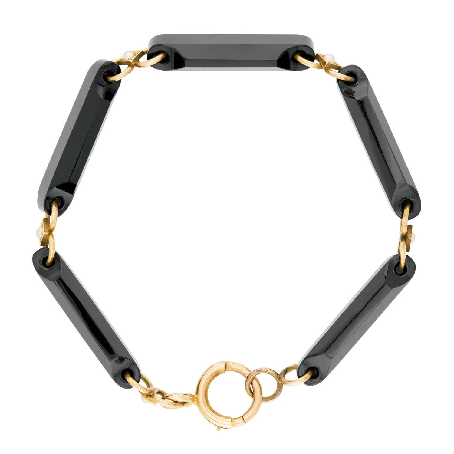 Victorian 14k Onyx and Pearl Link Bracelet - Image 3