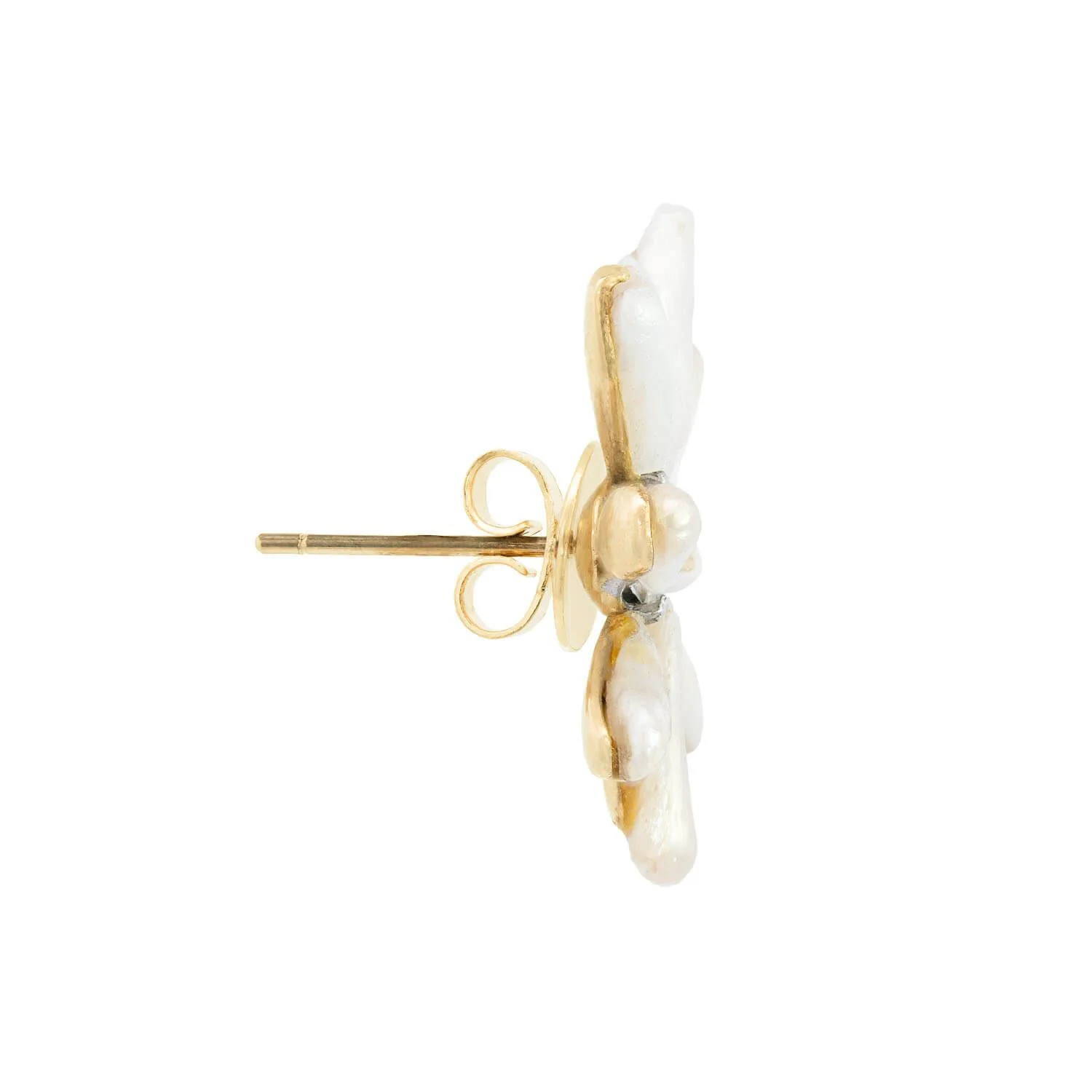 Victorian 14k Pearl and Diamond Flower Earrings - Image 2