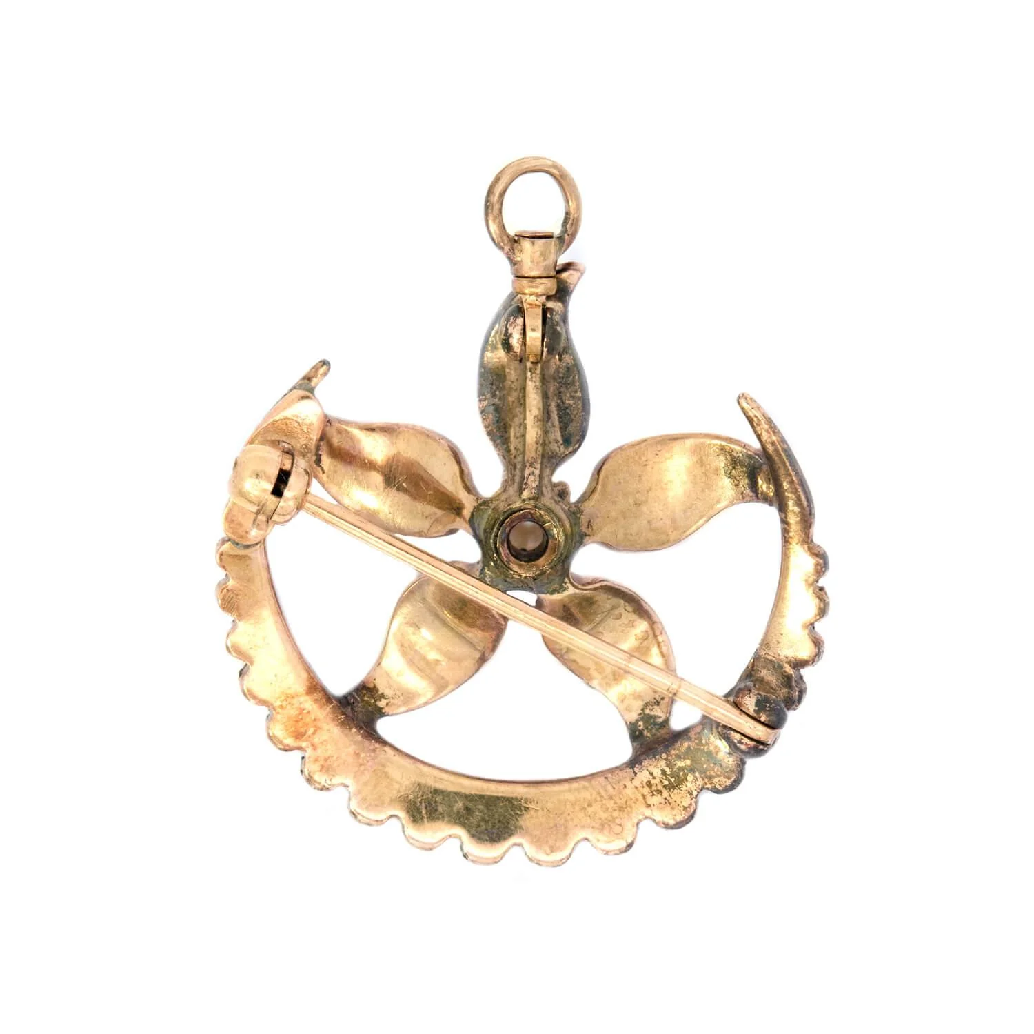 Victorian 14k Pearl Flower and Crescent Moon Pin/Pendant - Image 3