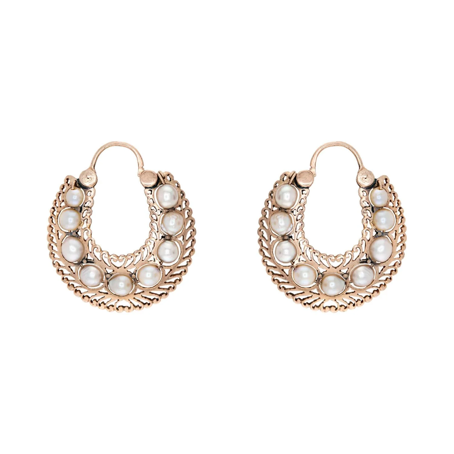 Victorian 14k Pearl Hoop Earrings