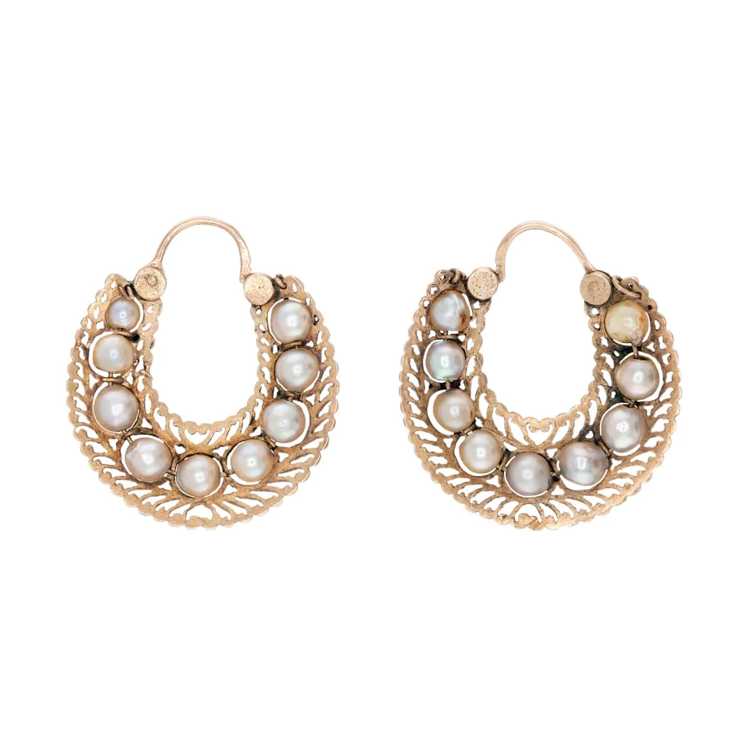 Victorian 14k Pearl Hoop Earrings - Image 3