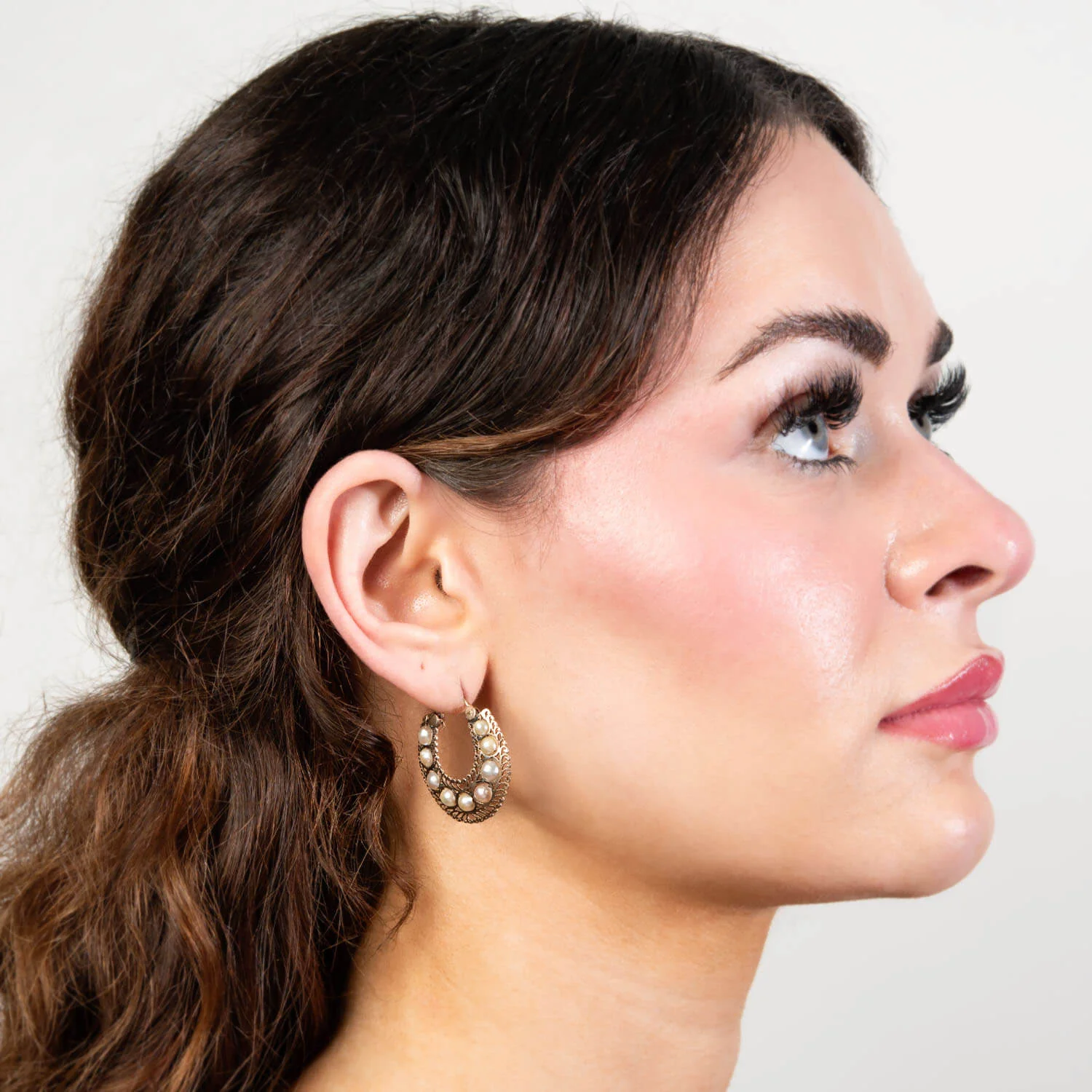 Victorian 14k Pearl Hoop Earrings - Image 4