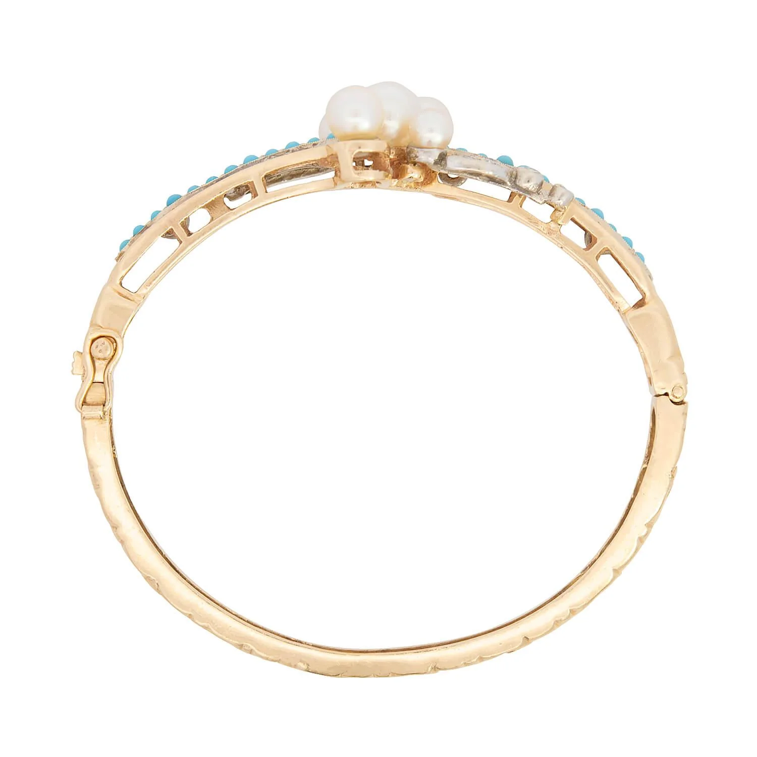 Victorian 14k Pearl, Turquoise, and Diamond Bangle - Image 3