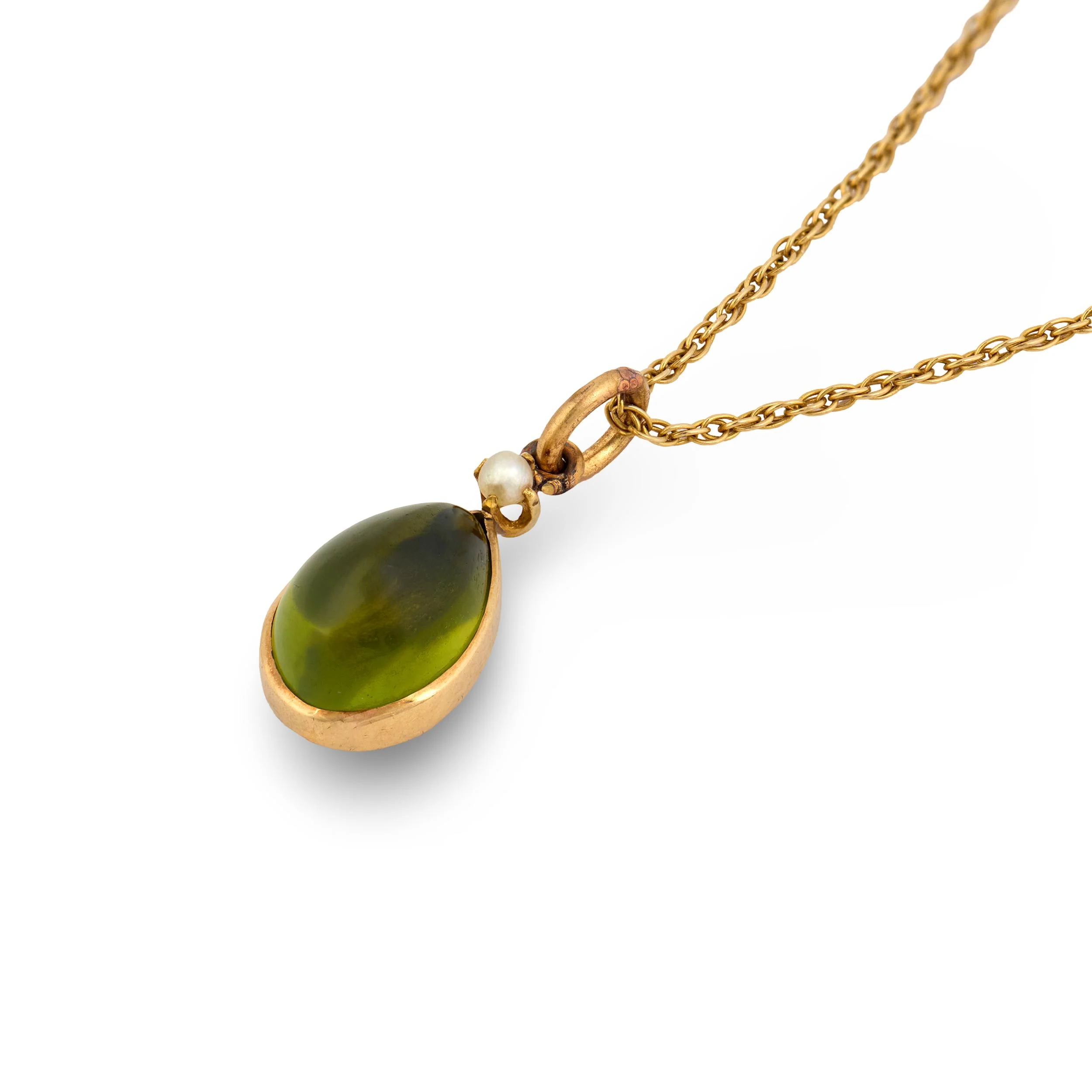Victorian 14k Peridot & Pearl Pendant Necklace - Image 3