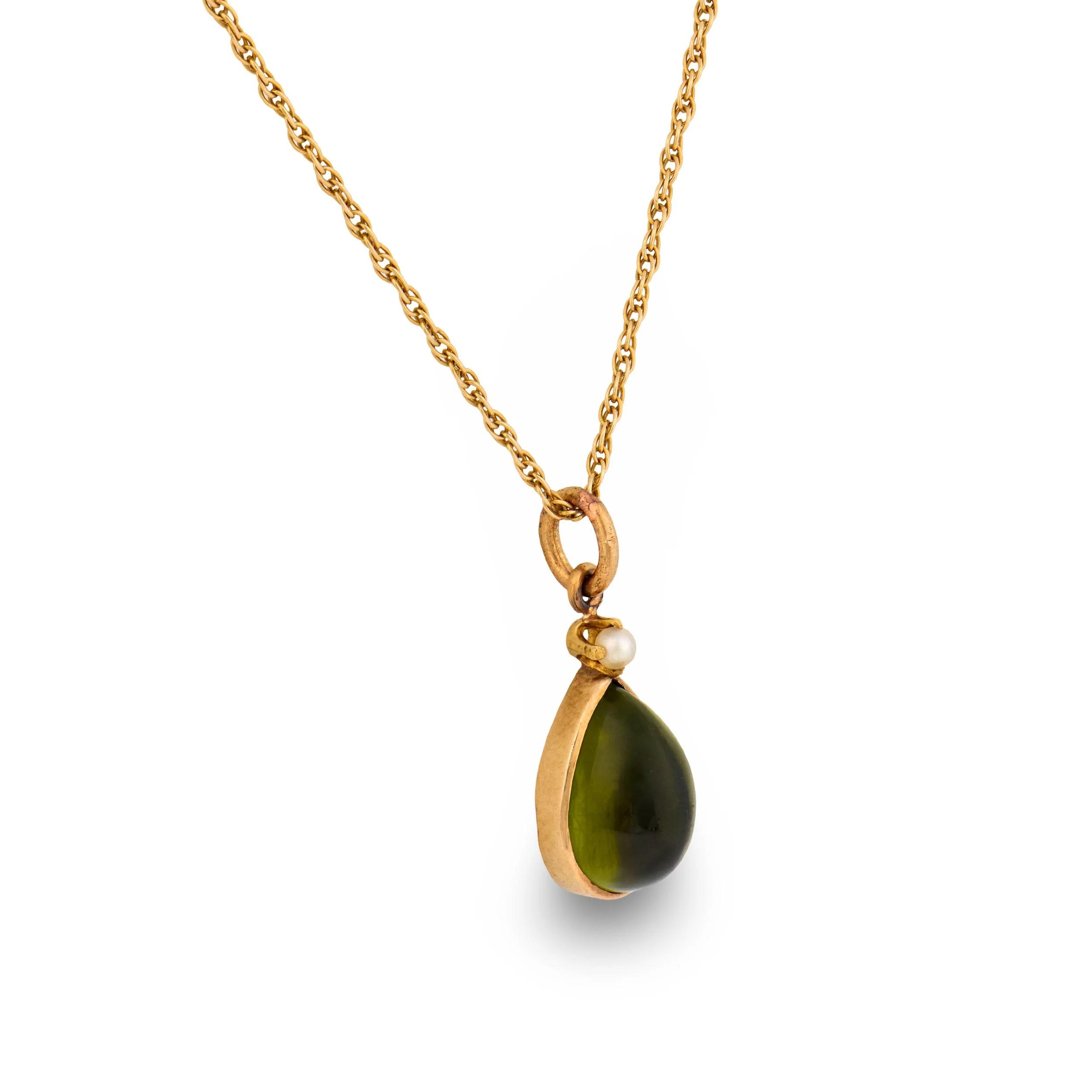 Victorian 14k Peridot & Pearl Pendant Necklace - Image 4