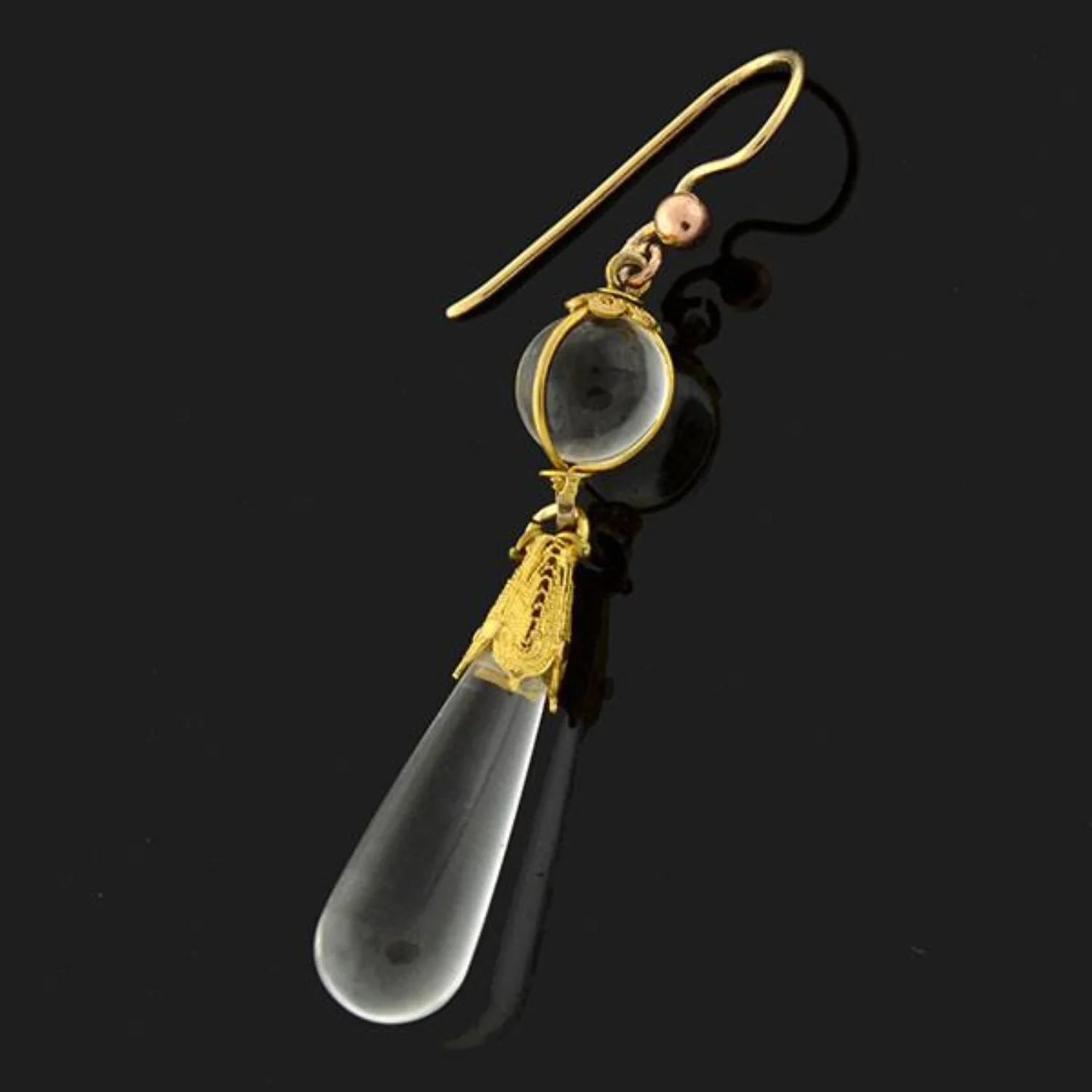 Victorian 14k Rock Quartz Crystal Teardrop Earrings - Image 2