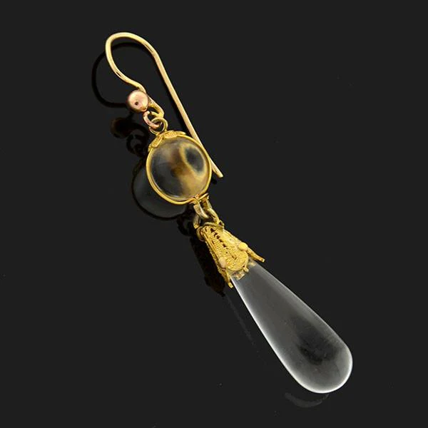 Victorian 14k Rock Quartz Crystal Teardrop Earrings - Image 3