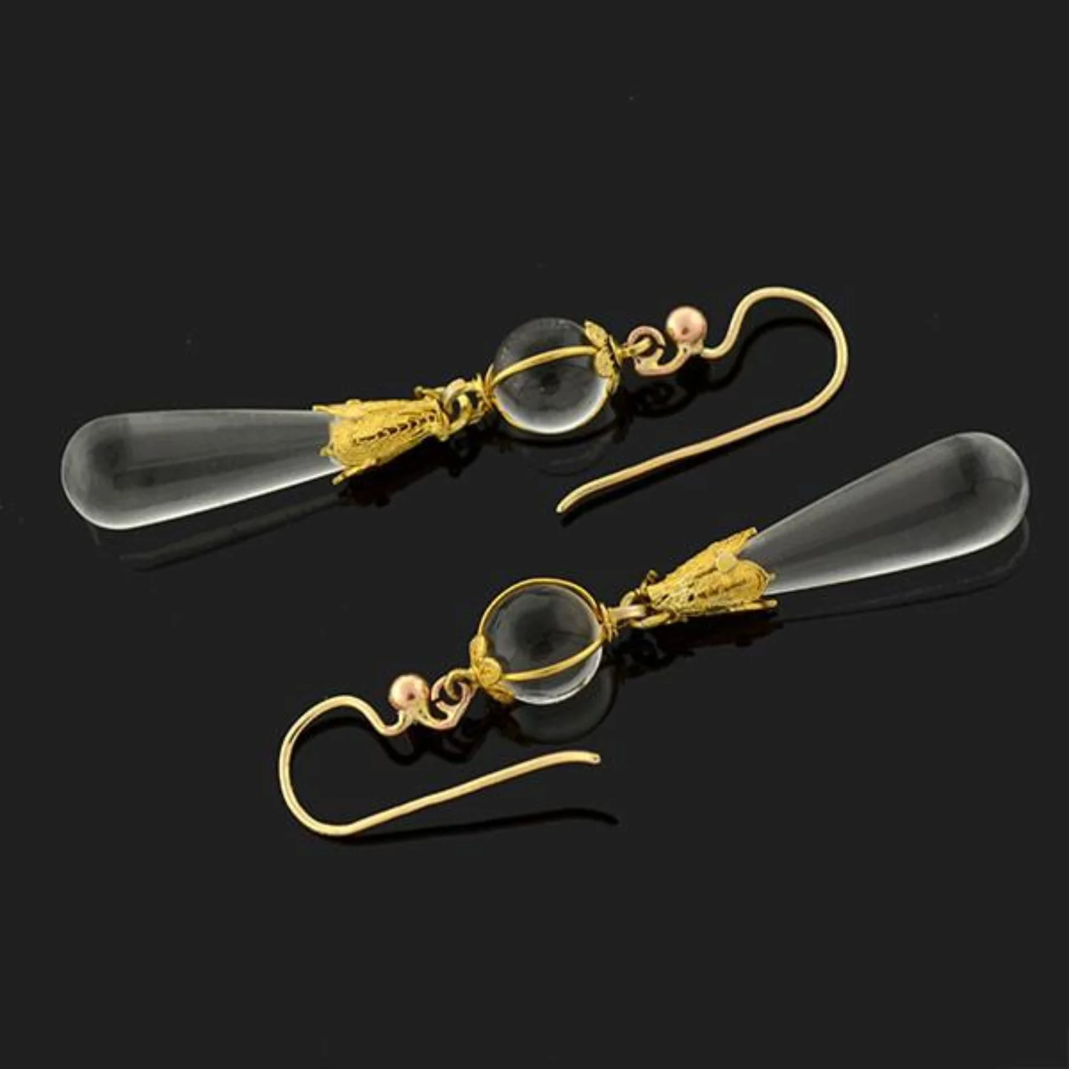 Victorian 14k Rock Quartz Crystal Teardrop Earrings - Image 4