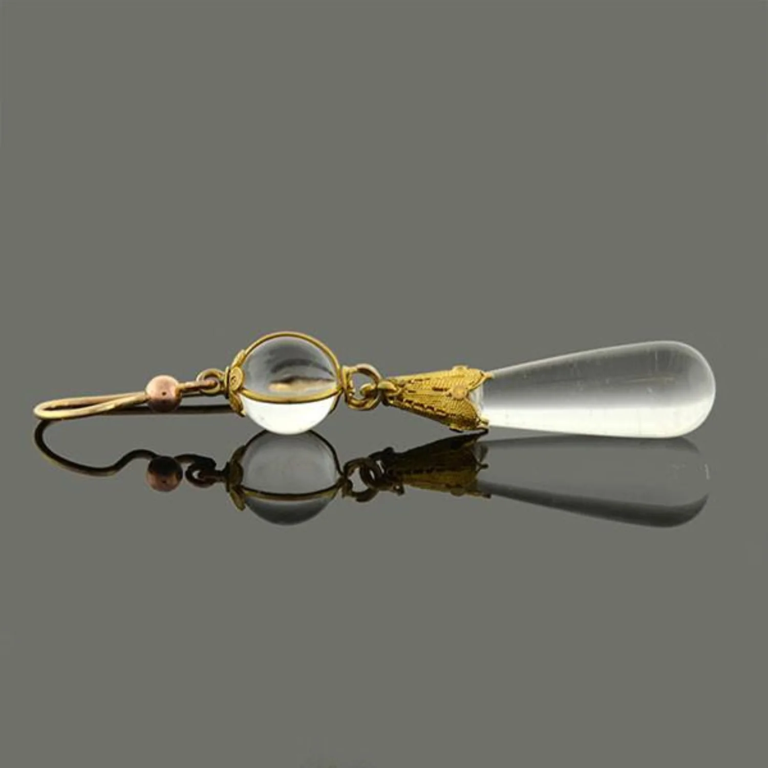 Victorian 14k Rock Quartz Crystal Teardrop Earrings - Image 5