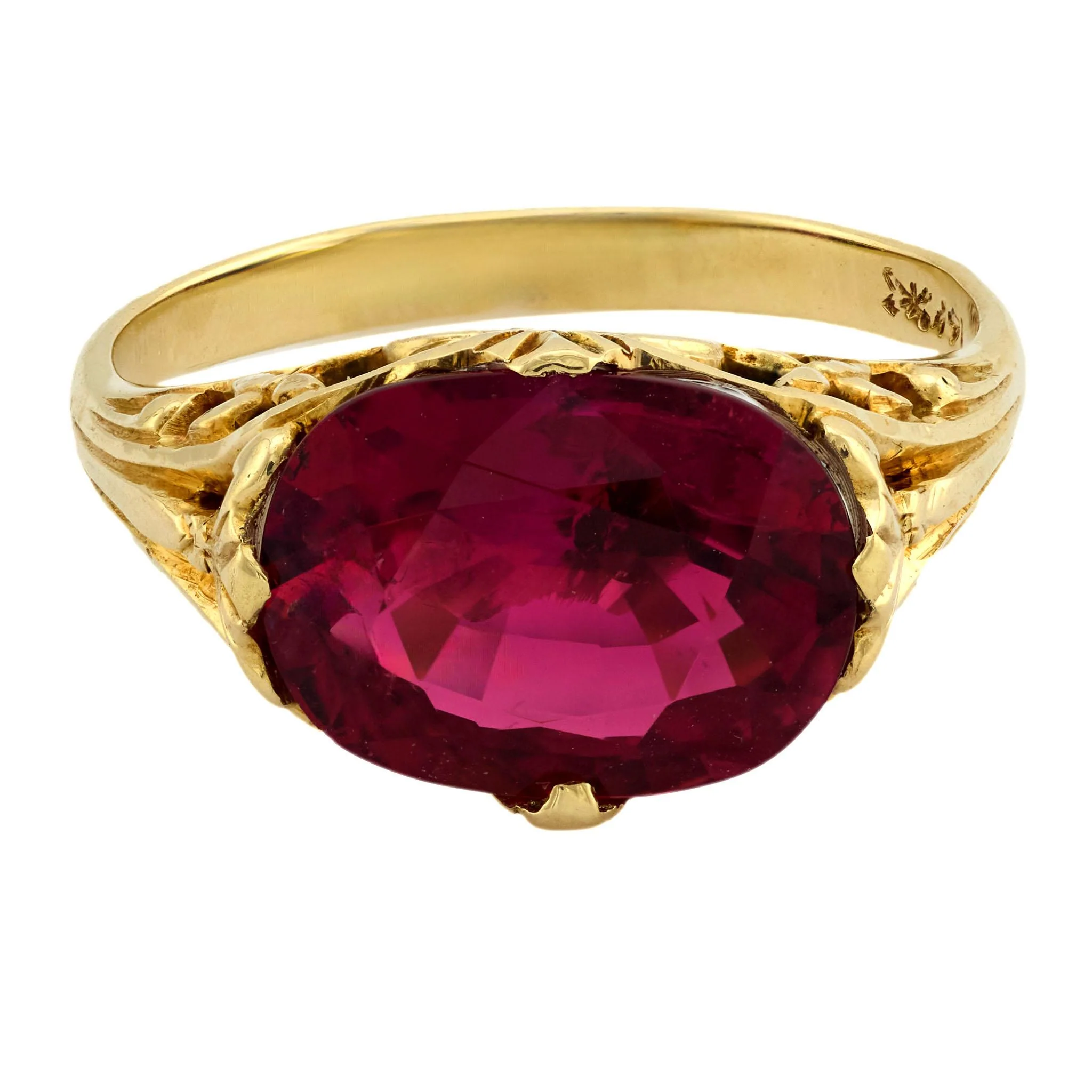 Victorian 14k 3.48ct Rubellite Ring - Image 2