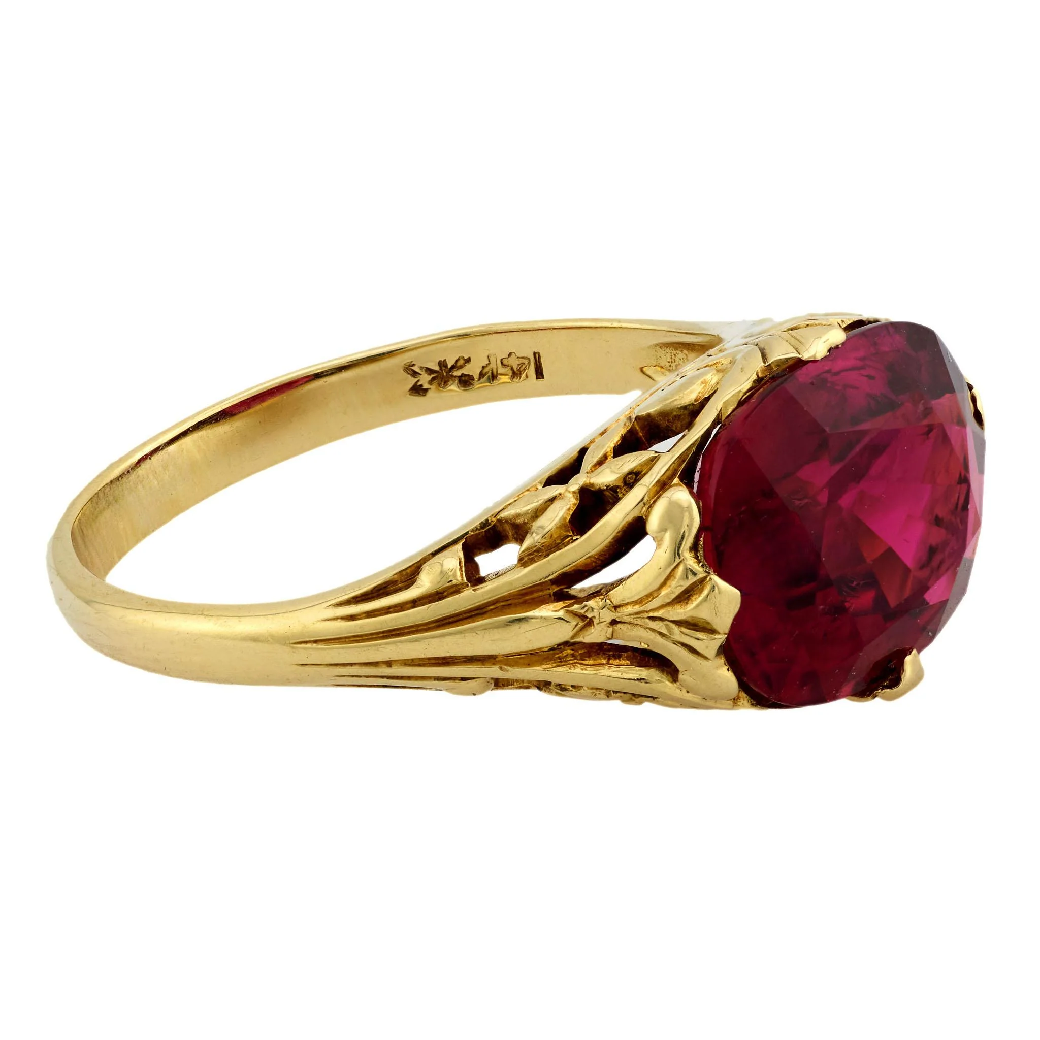 Victorian 14k 3.48ct Rubellite Ring - Image 3
