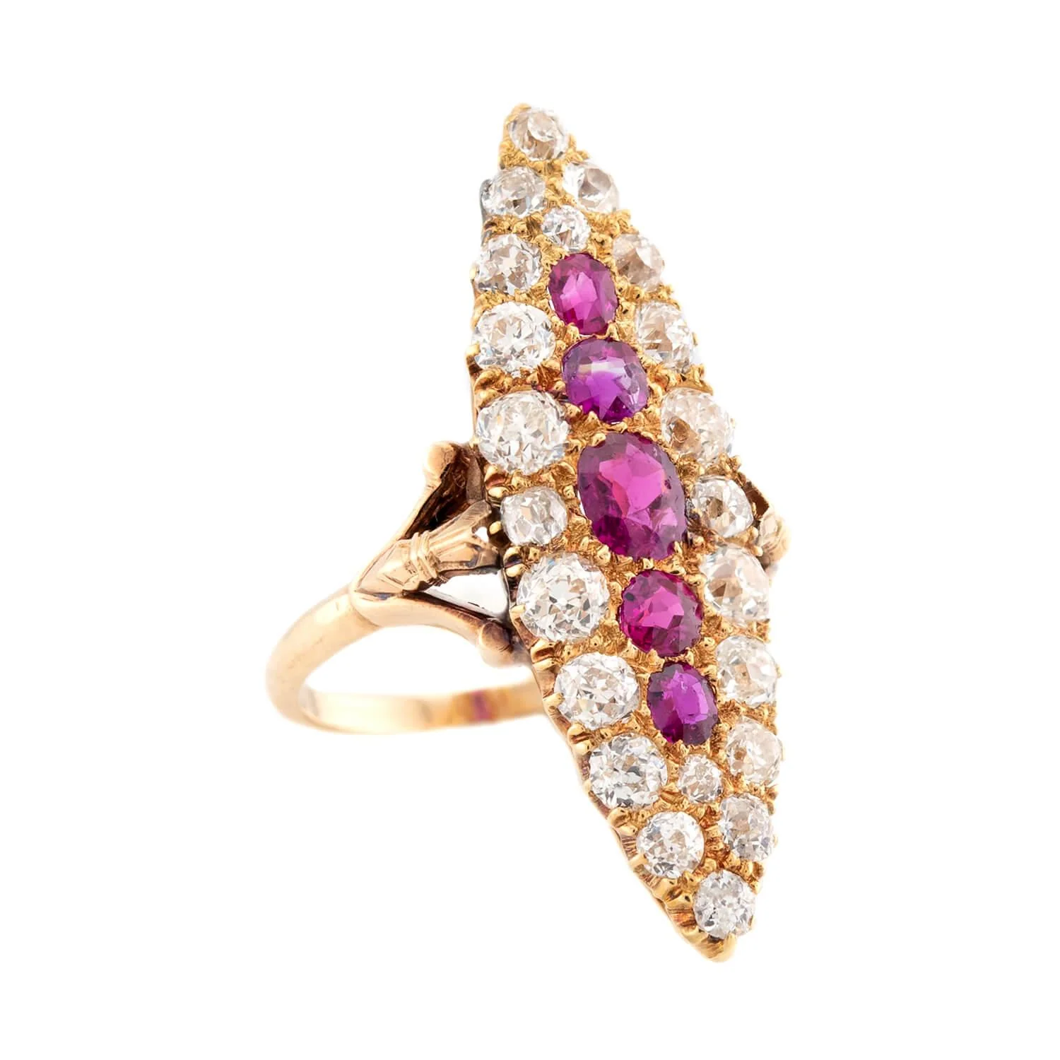 Victorian 14k Ruby & Diamond Navette Ring - Image 2
