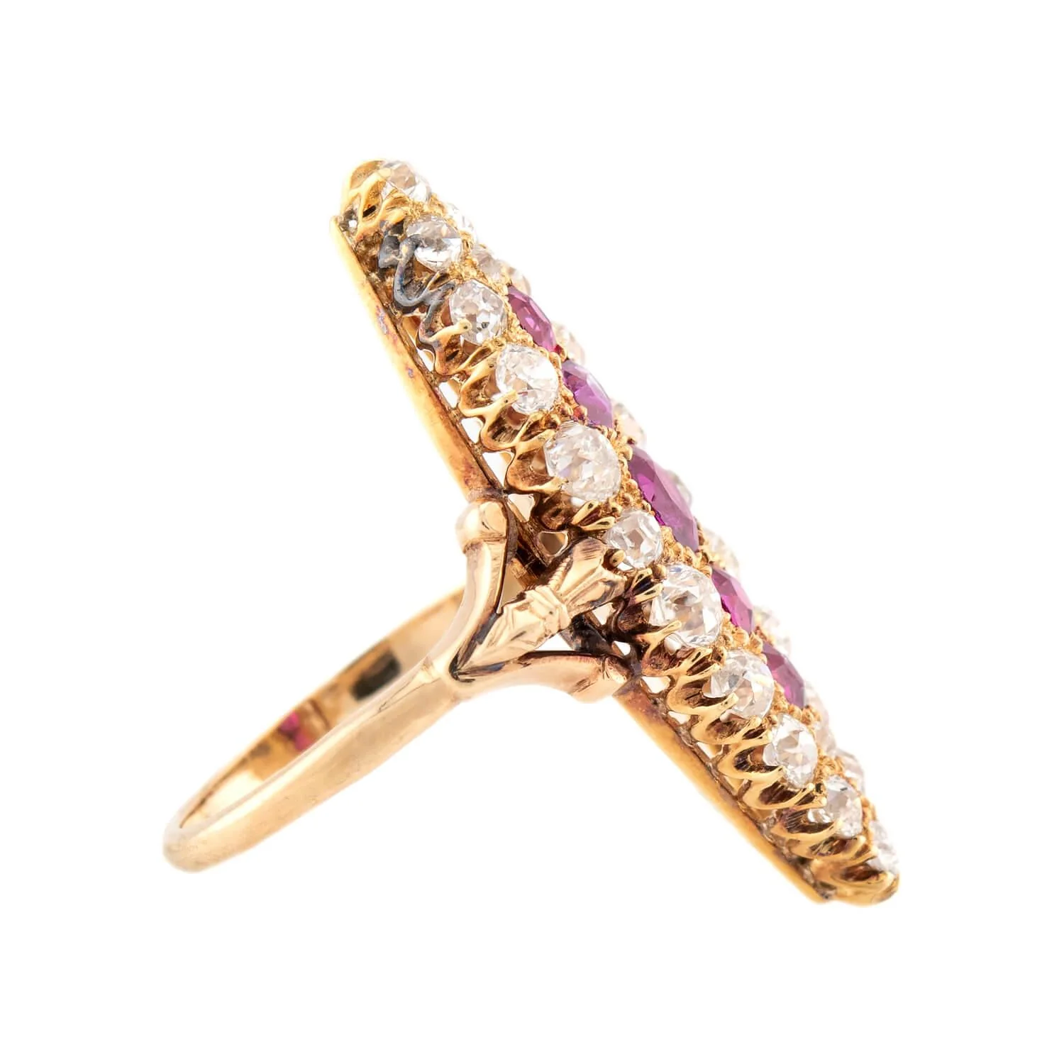 Victorian 14k Ruby & Diamond Navette Ring - Image 3
