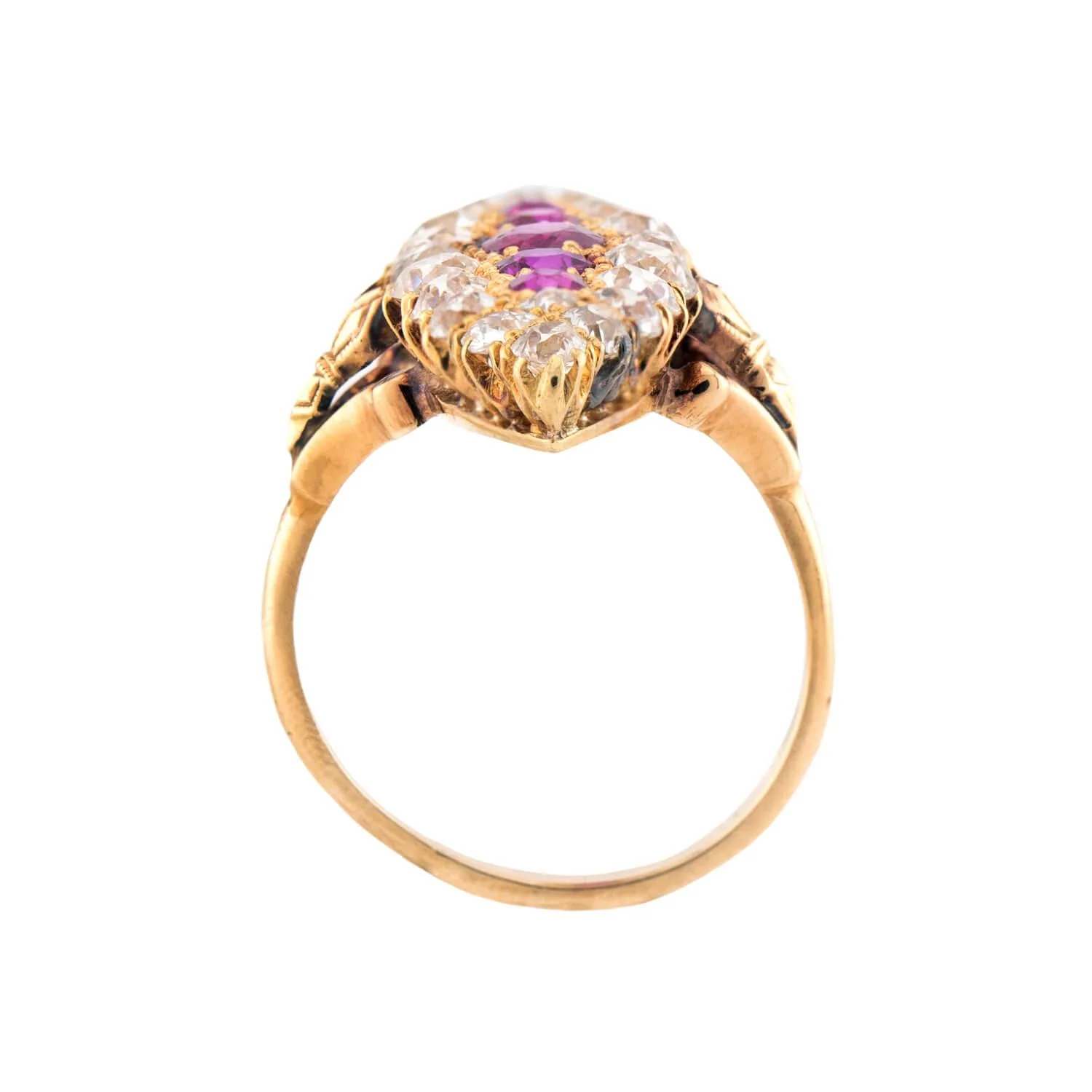 Victorian 14k Ruby & Diamond Navette Ring - Image 4