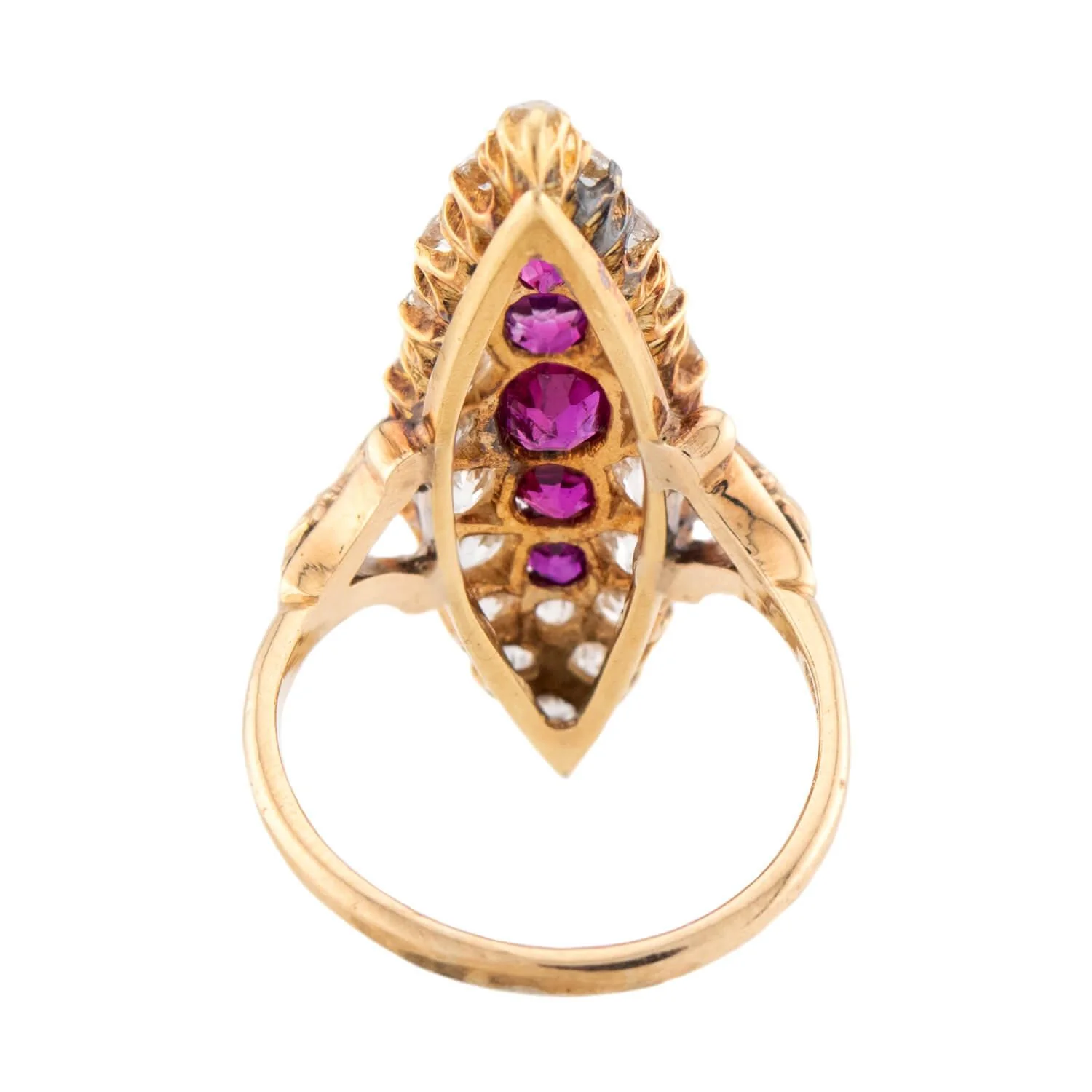Victorian 14k Ruby & Diamond Navette Ring - Image 5