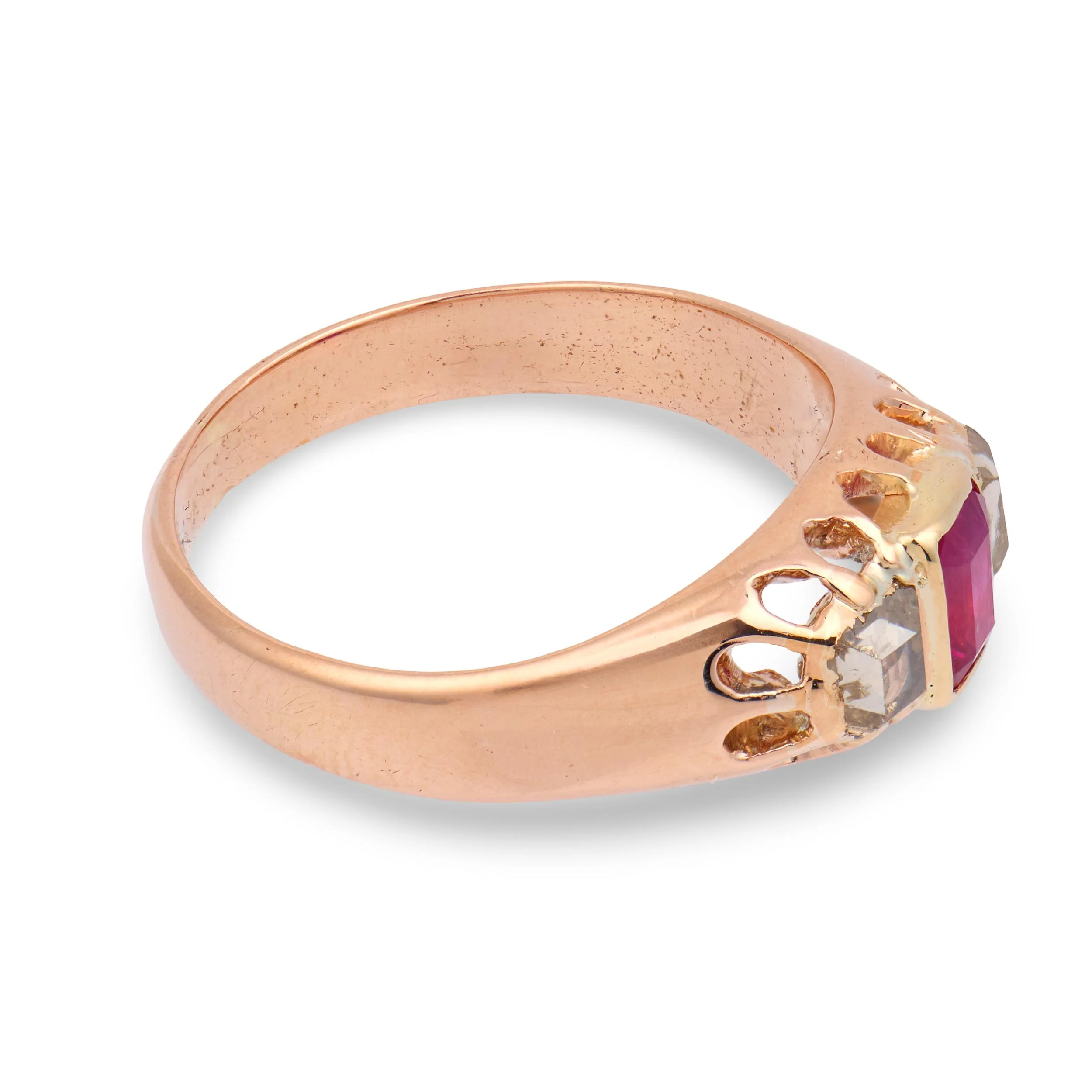 Victorian 14k Ruby & Diamond Three Stone Ring - Image 3