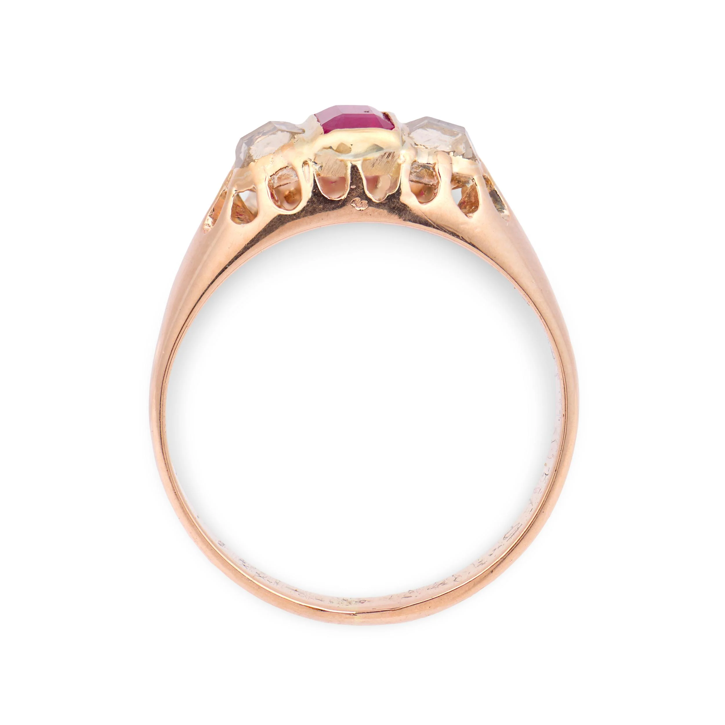 Victorian 14k Ruby & Diamond Three Stone Ring - Image 4