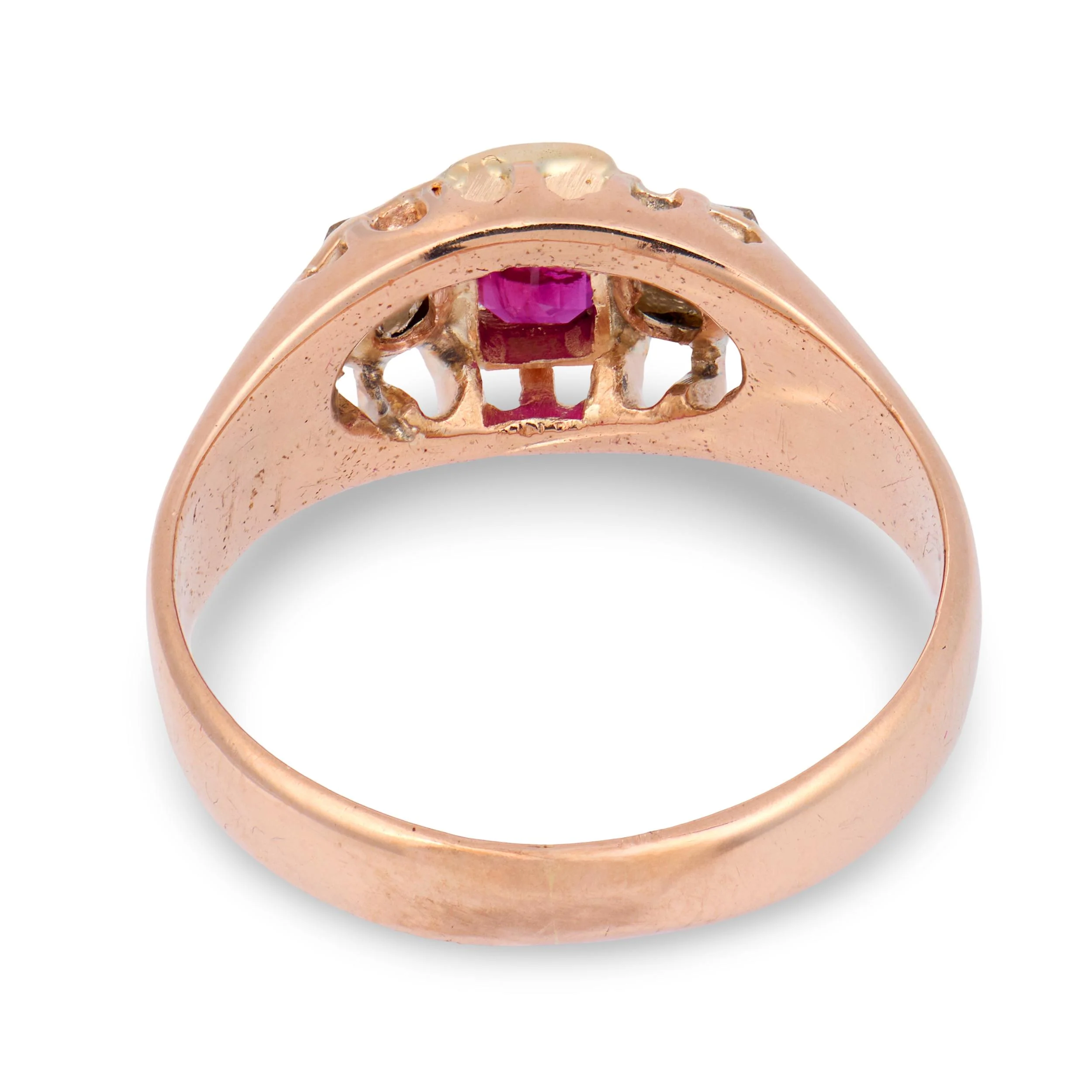 Victorian 14k Ruby & Diamond Three Stone Ring - Image 5