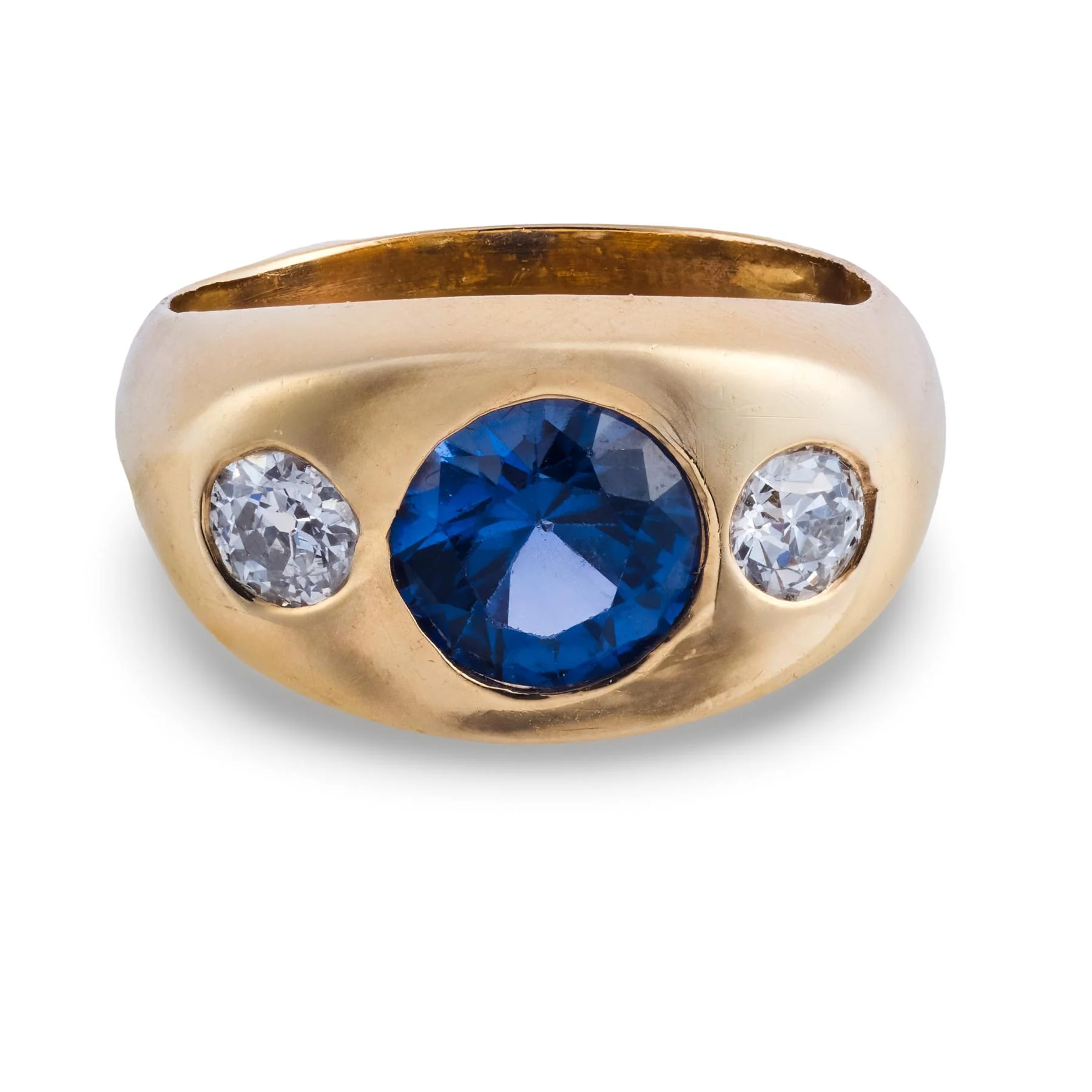 VIctorian 14k Sapphire & Diamond Flush Mount Ring - Image 2