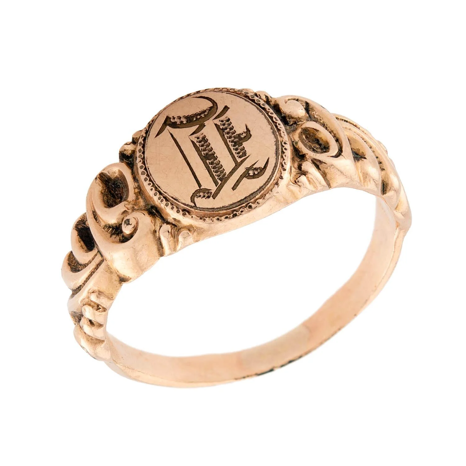 Victorian 14k Repouse “D” Signet Ring