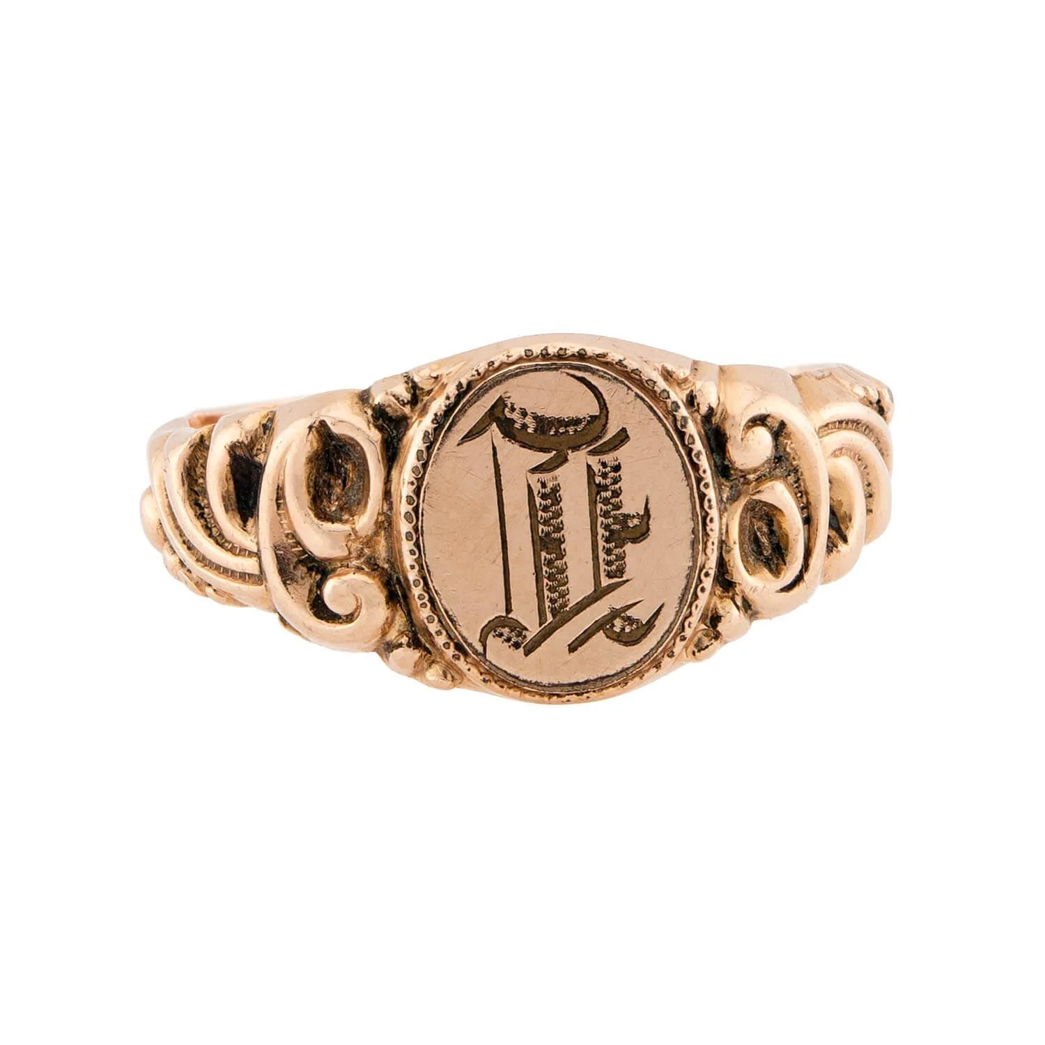 Victorian 14k Repouse “D” Signet Ring - Image 2