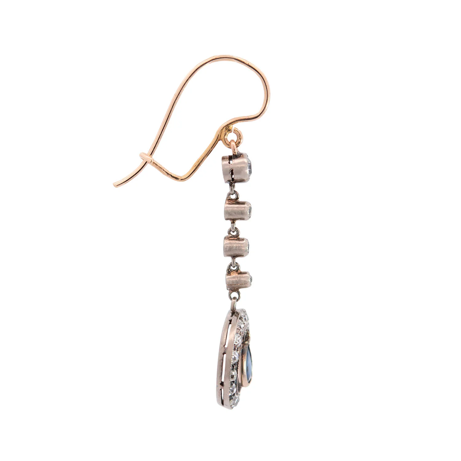 Victorian 14k/Sterling Sapphire & Diamond Dangle Earrings - Image 2