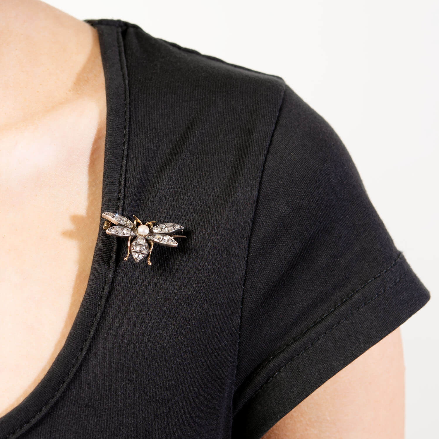 Victorian 14k/Sterling Silver Diamond, Pearl, and Ruby Fly Pin - Image 4