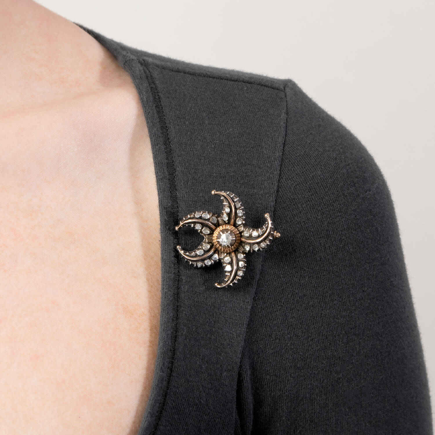 Victorian 14k/Sterling Silver Diamond Starfish Pin - Image 4