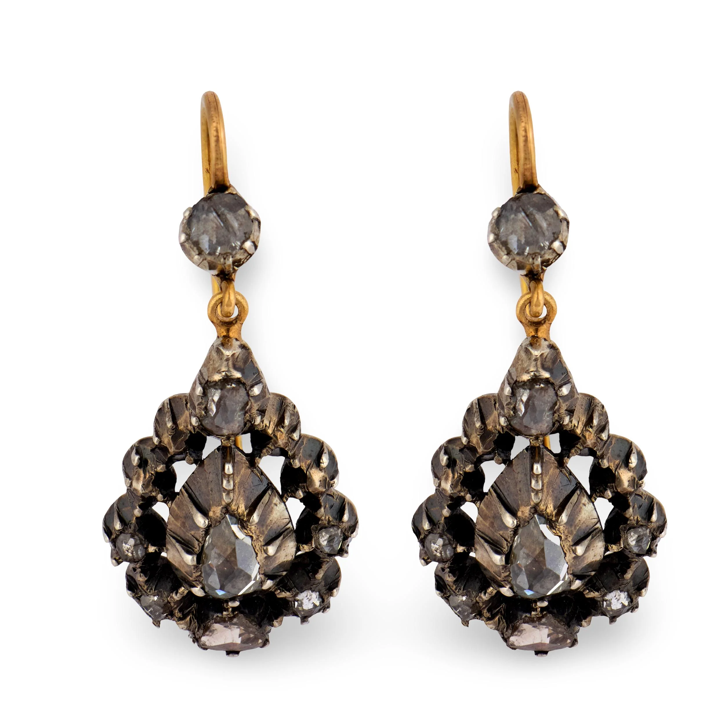 Victorian 14k/Sterling Silver Diamond Teardrop Dangle Earrings