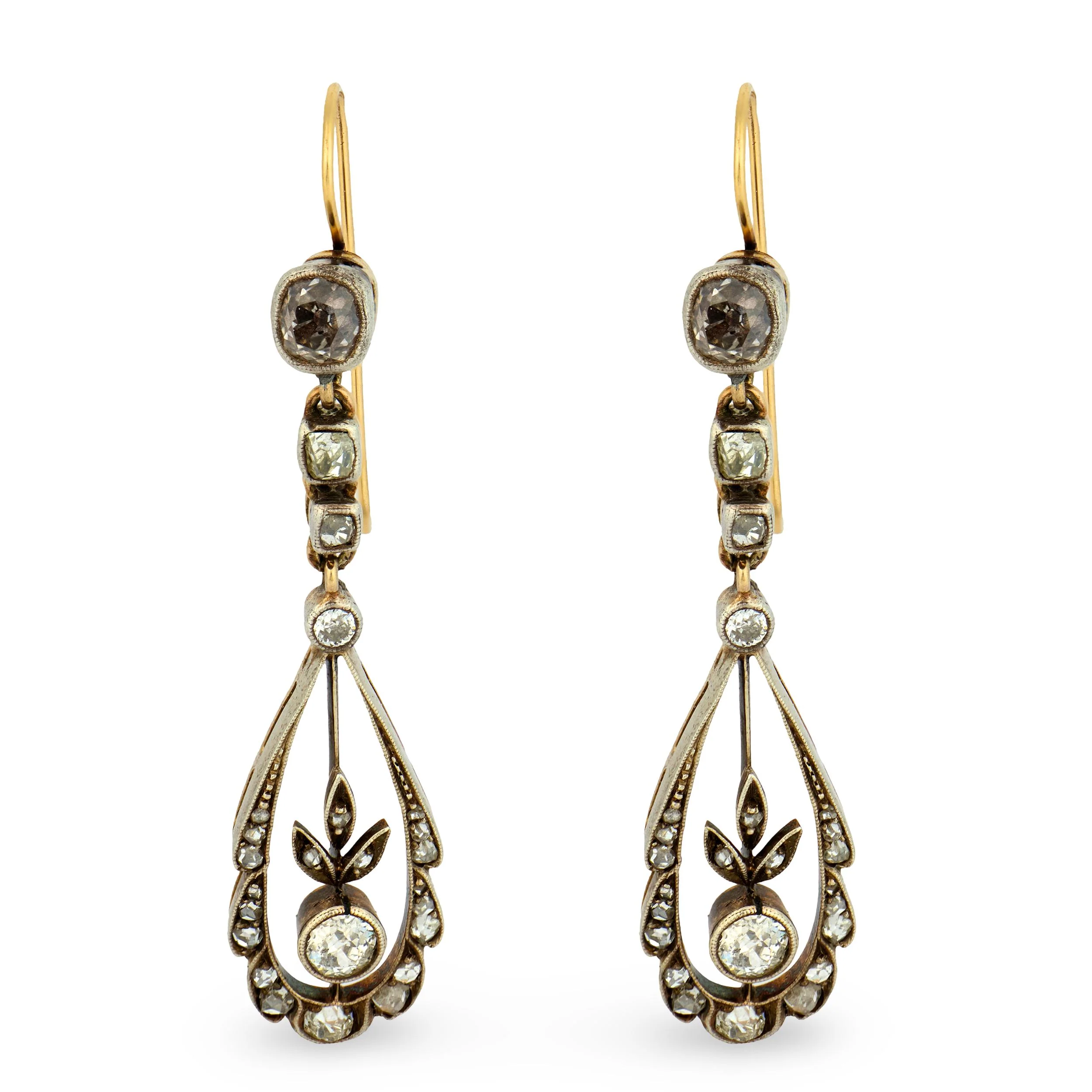 Victorian 14k/Sterling Silver Diamond Teardrop Earrings