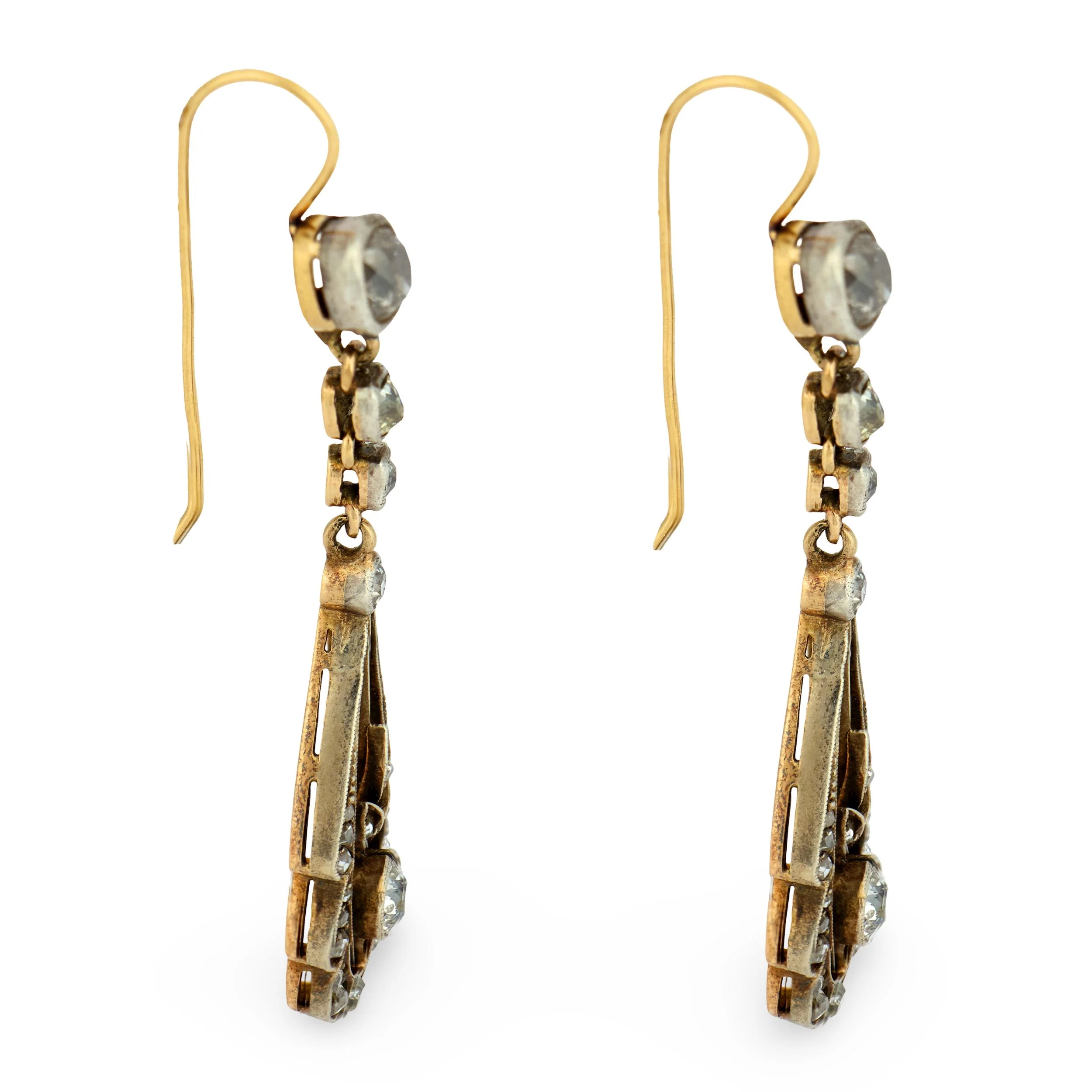 Victorian 14k/Sterling Silver Diamond Teardrop Earrings - Image 2