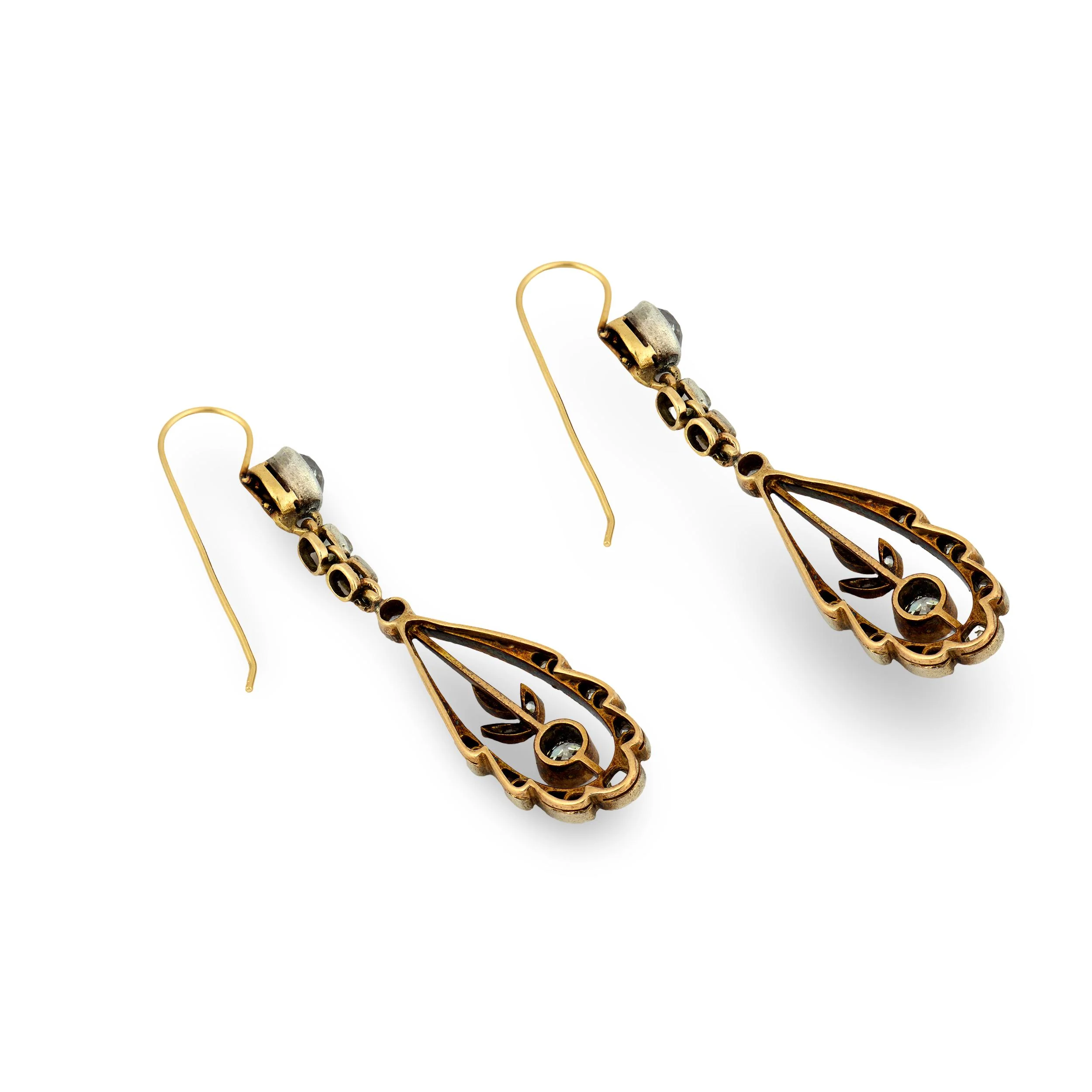 Victorian 14k/Sterling Silver Diamond Teardrop Earrings - Image 3