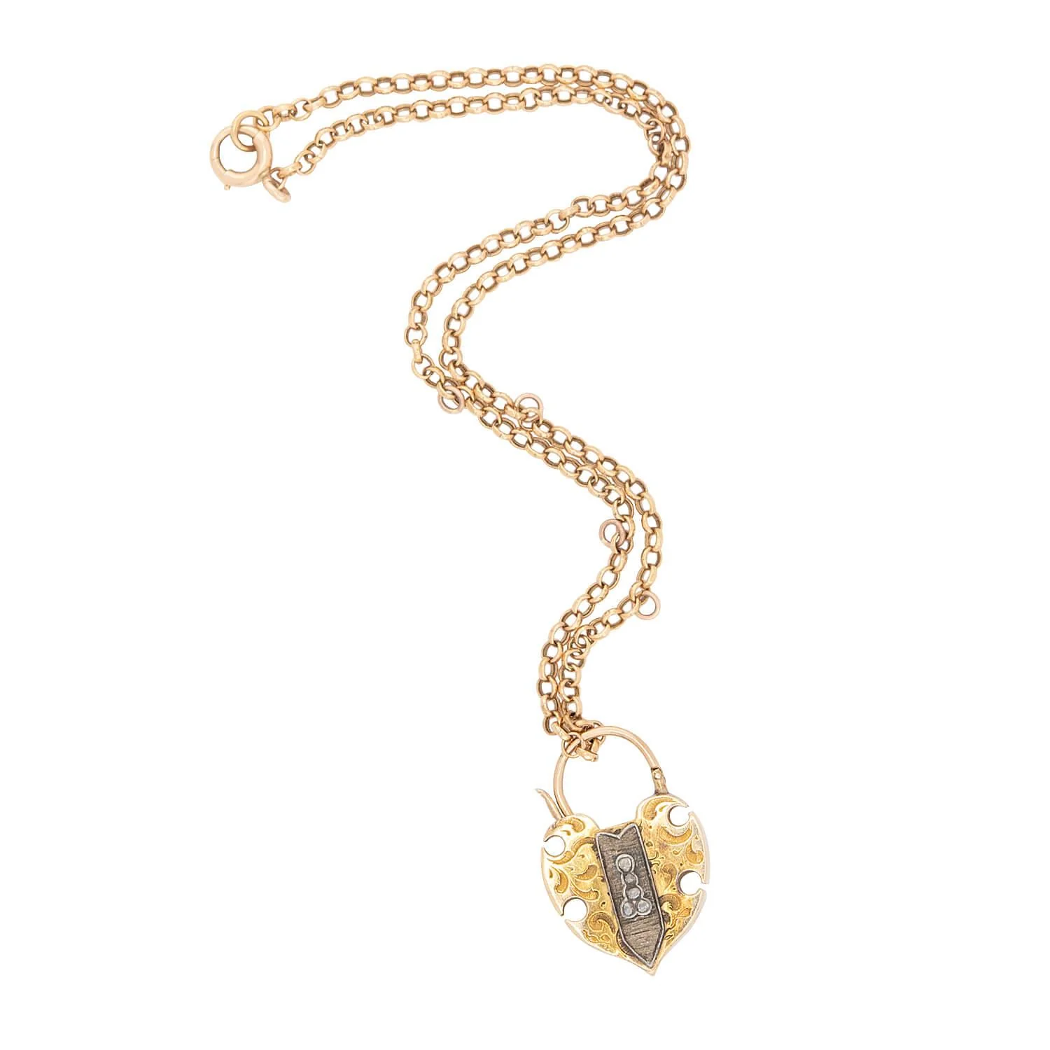 Victorian 14k/Sterling Silver Garnet and Diamond Padlock Heart Pendant Necklace - Image 2