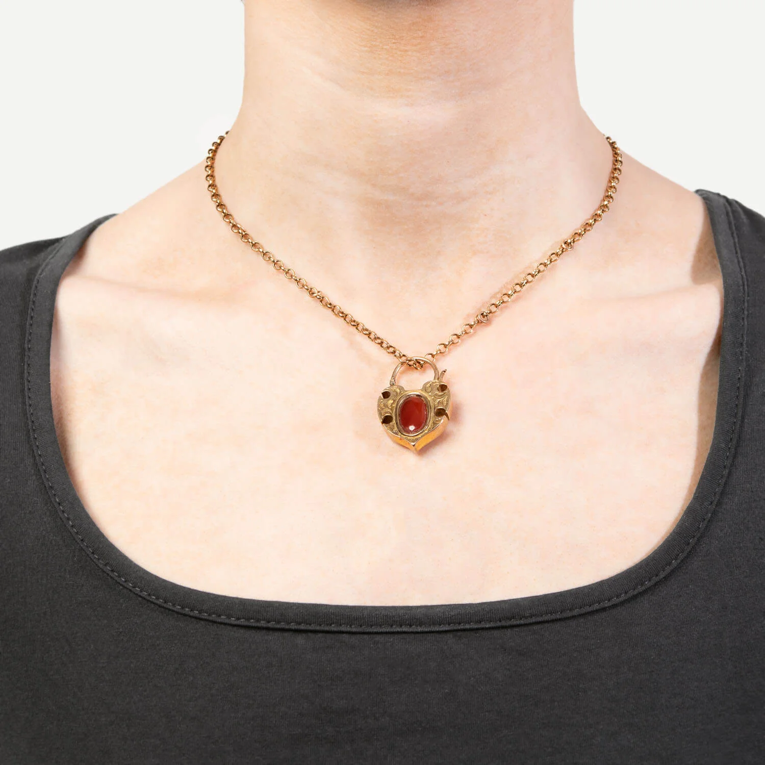 Victorian 14k/Sterling Silver Garnet and Diamond Padlock Heart Pendant Necklace - Image 5