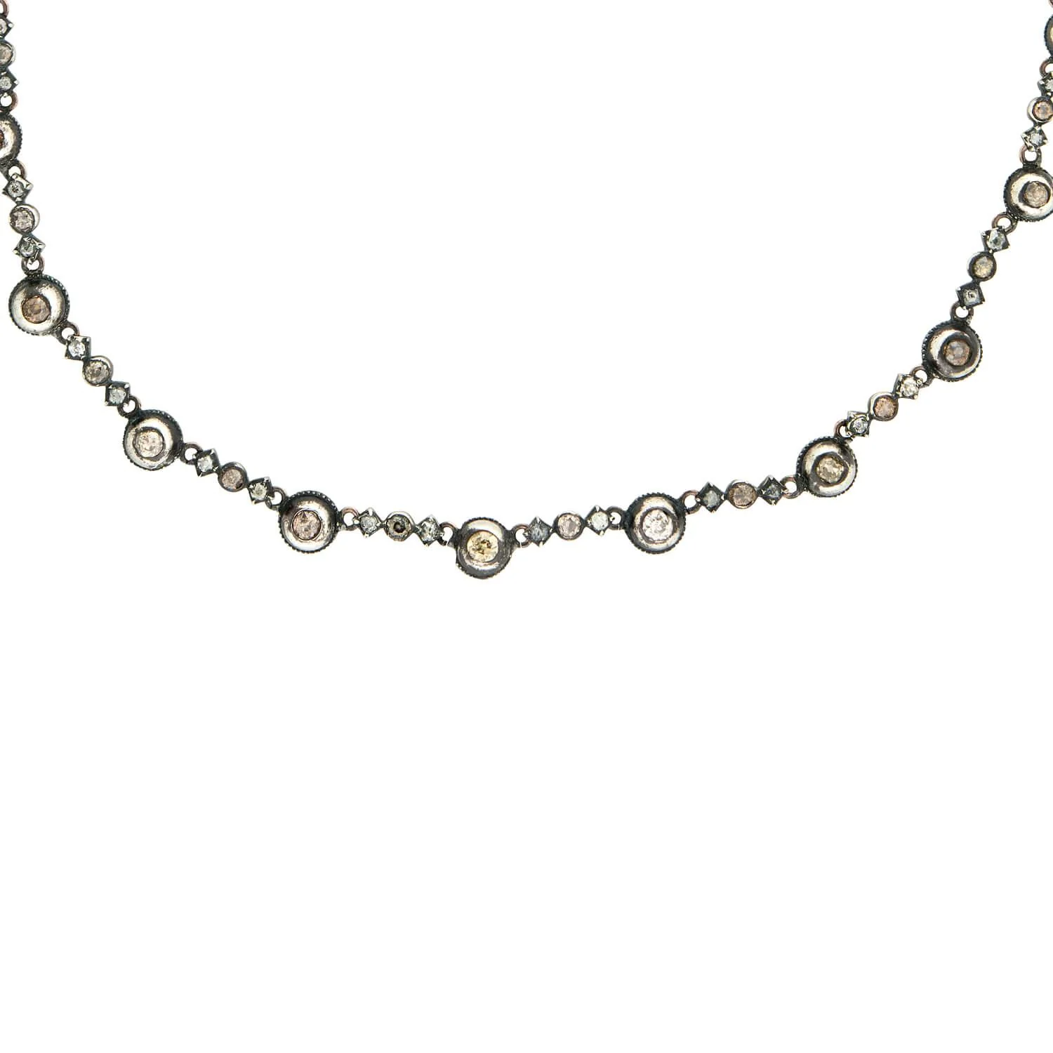 Victorian 14k/Sterling Natural Fancy Color 7ctw Diamond Riviera Necklace - Image 2